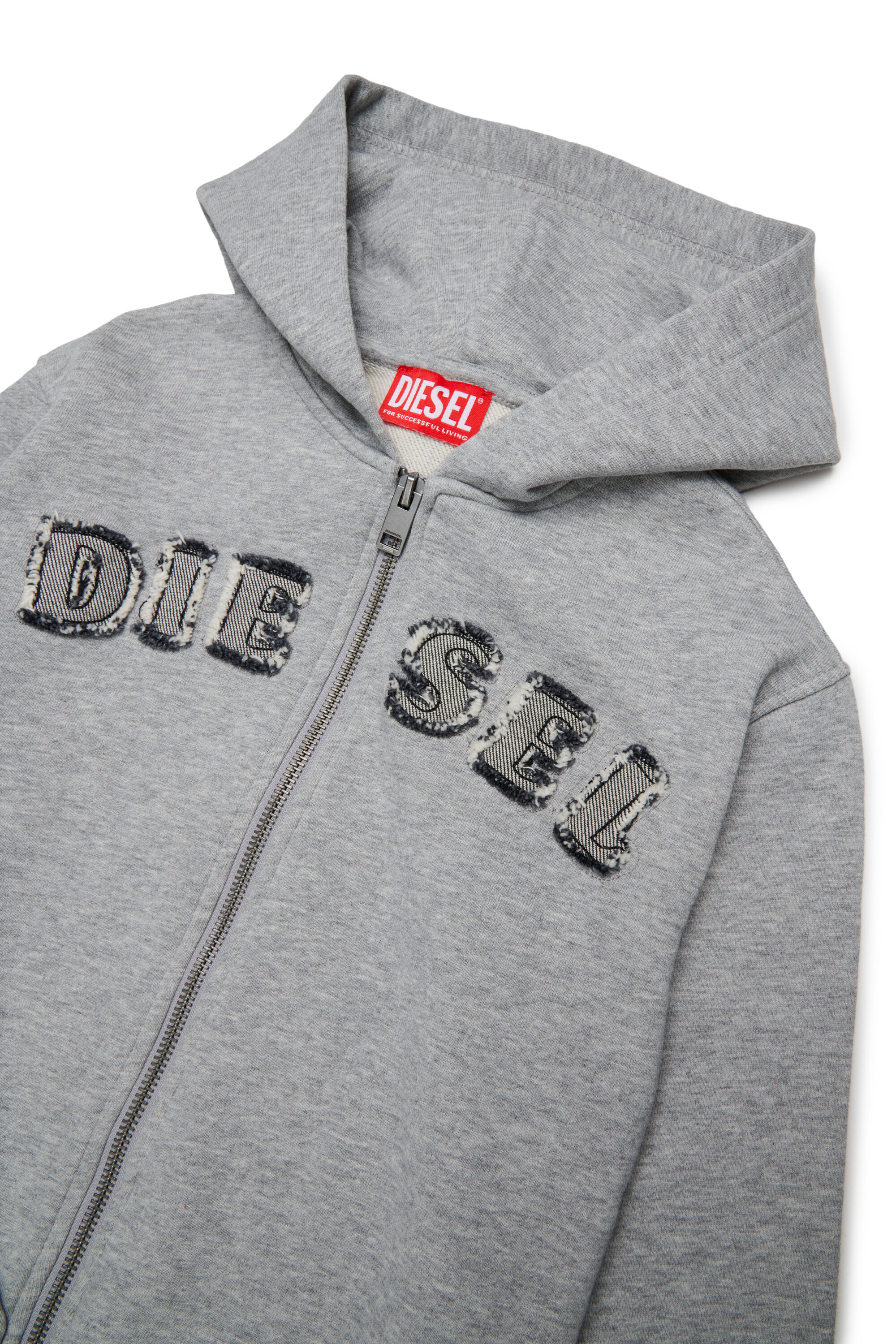 Diesel - SJEANSHOOD OVER, Sudadera con cremallera y letras de logo deshilachadas Hombre in Gris - 3