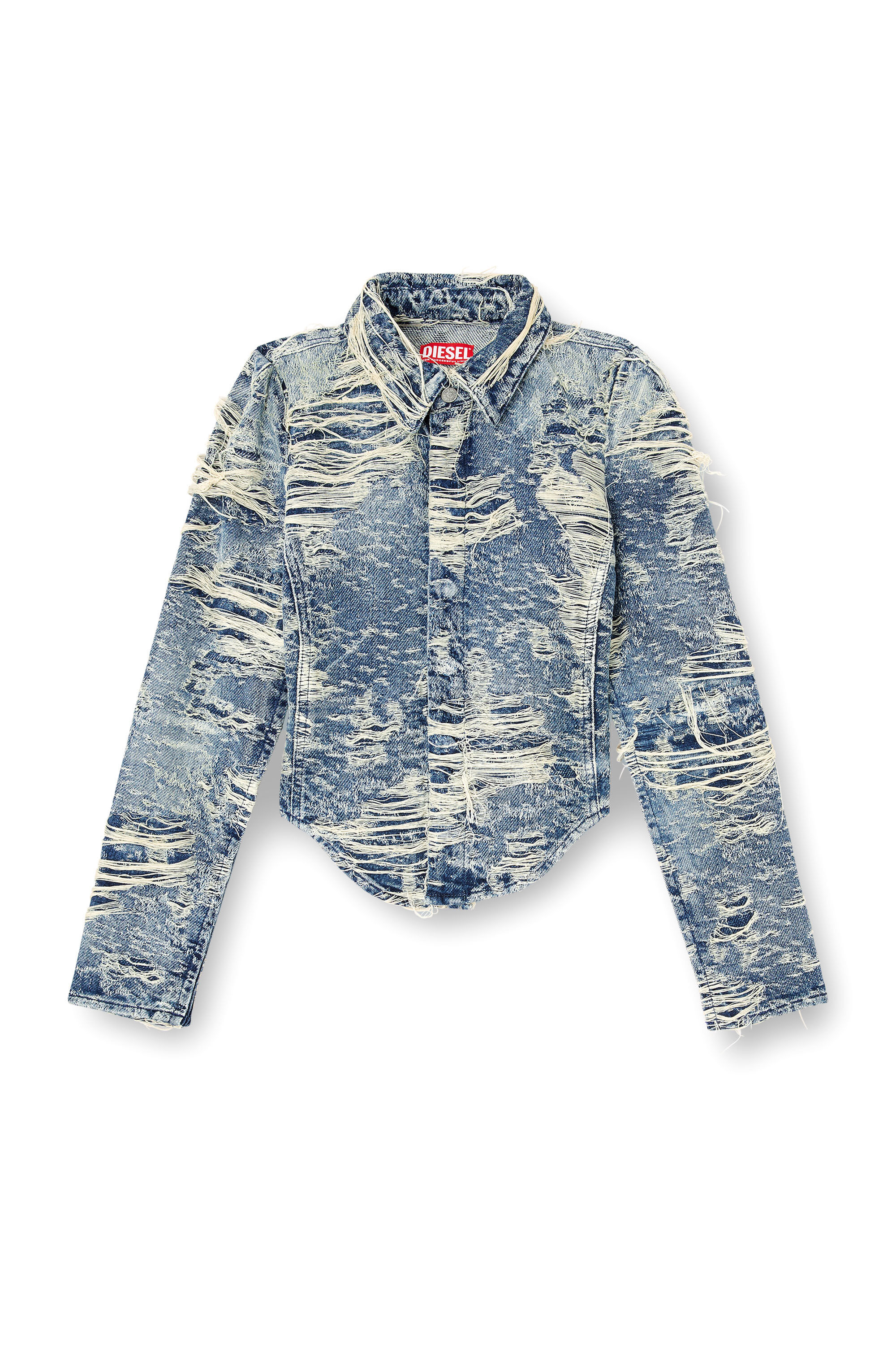 Diesel - DE-MADELINE-FSG, Camisa en denim jacquard con hilos flotantes Mujer in Azul marino - 2