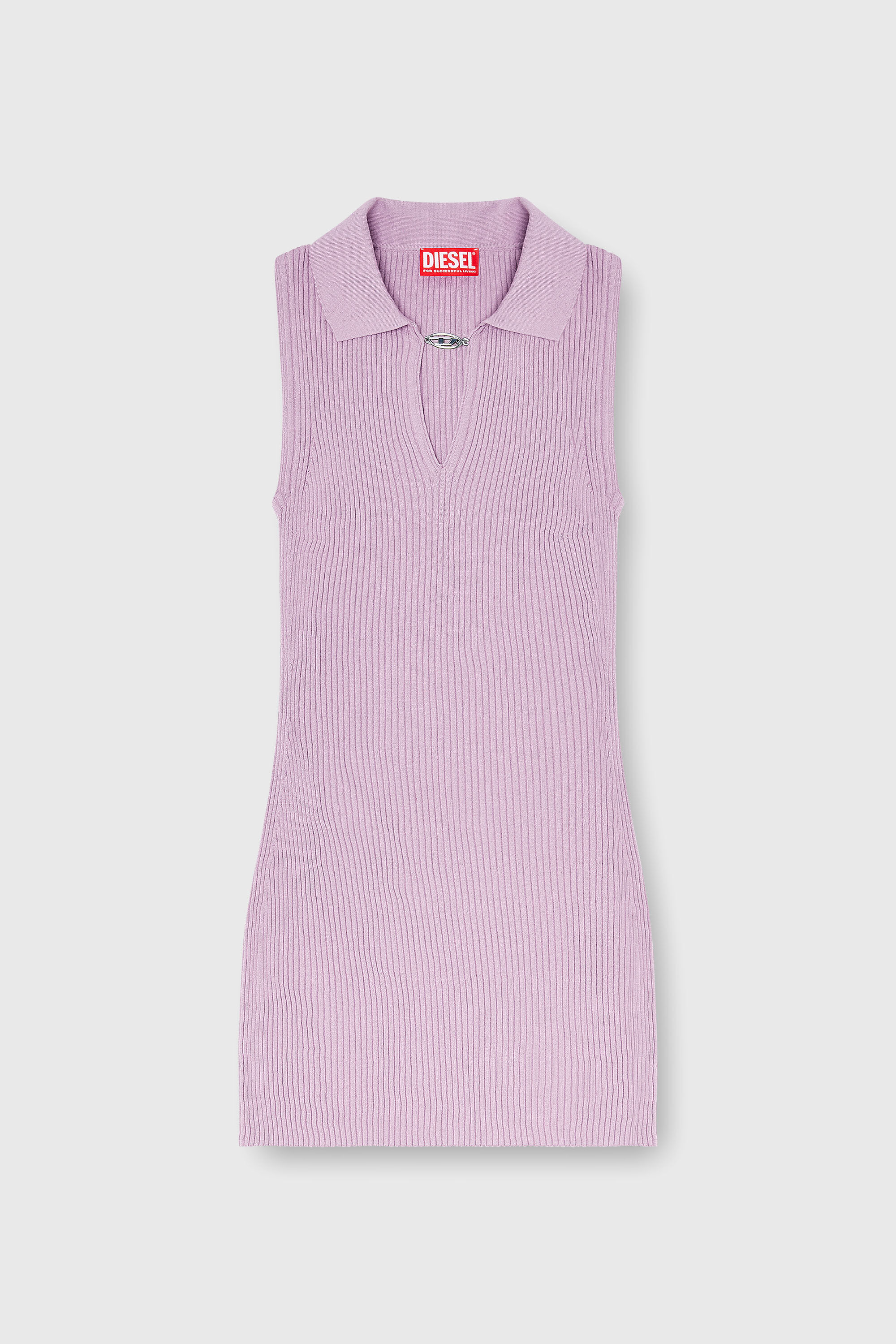 Diesel - M-LILMA, Vestido polo corto de punto acanalado mezcla de seda Mujer in Rosa - 2