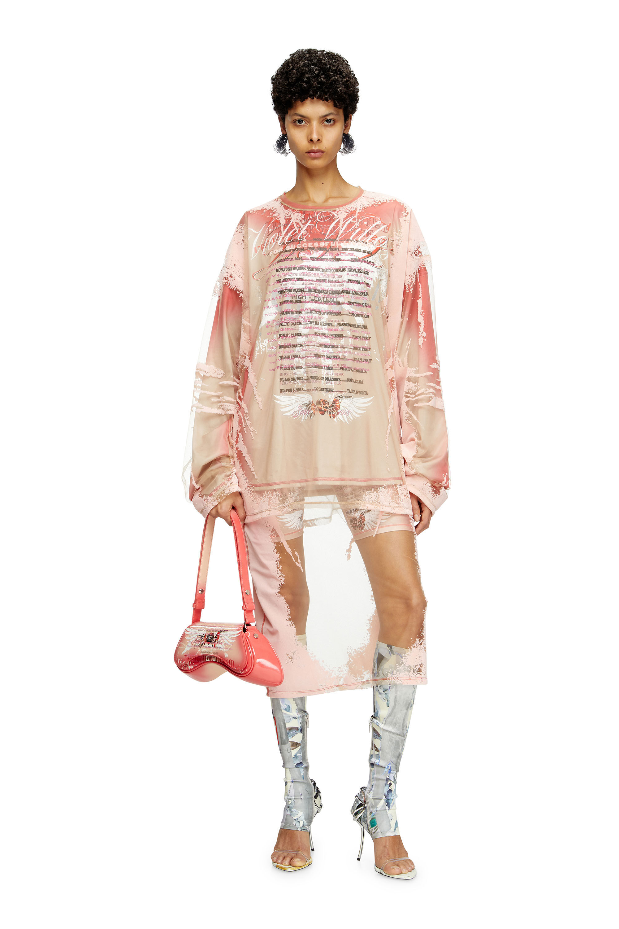 Diesel - T-OLAVI-BB, Camiseta de manga larga de tejido técnico con estampado de letras de canciones Unisex in Rosa - 7