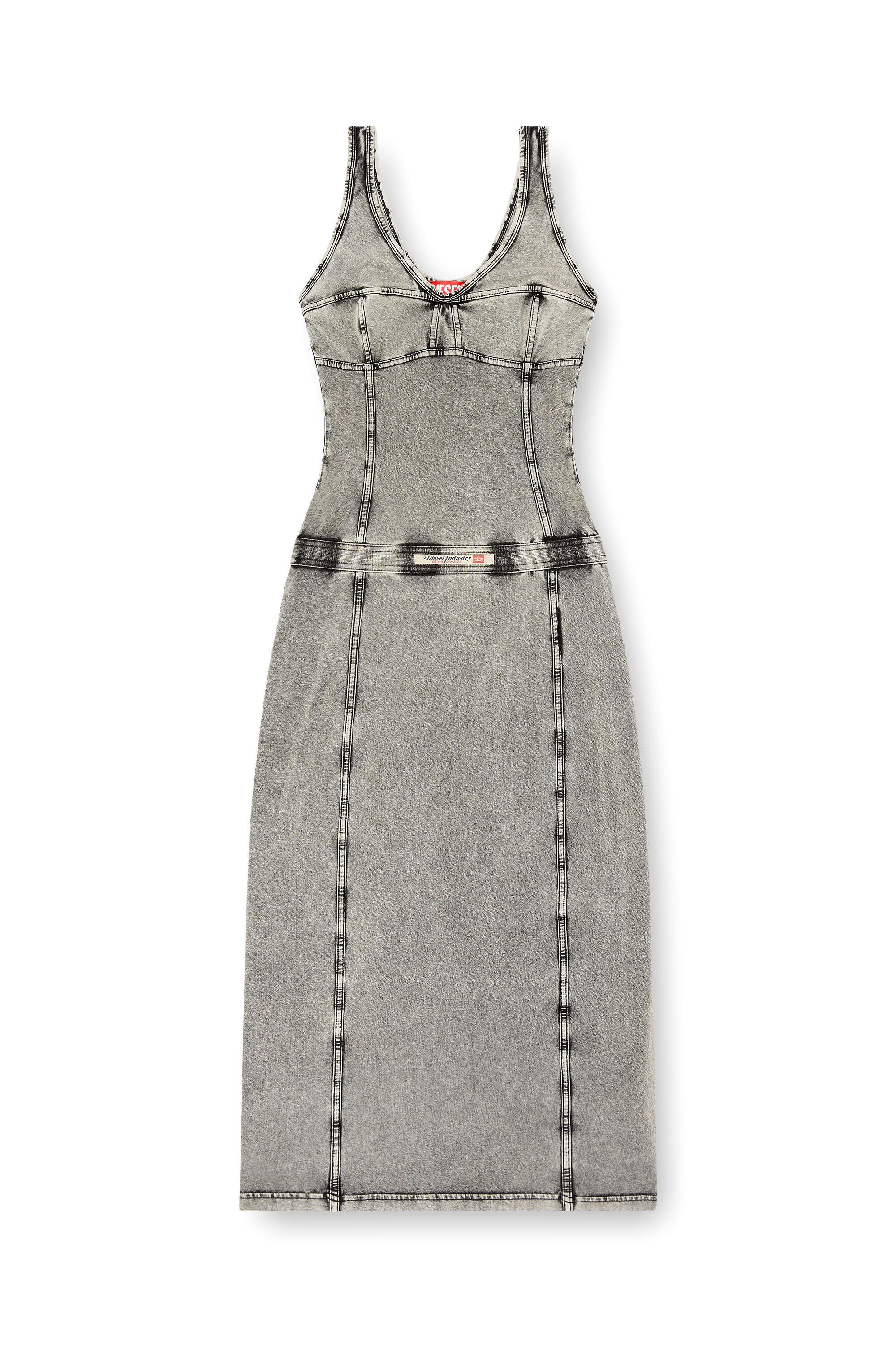 Diesel - D-INNY, Vestido midi sin mangas con efecto denim Mujer in Gris - 2