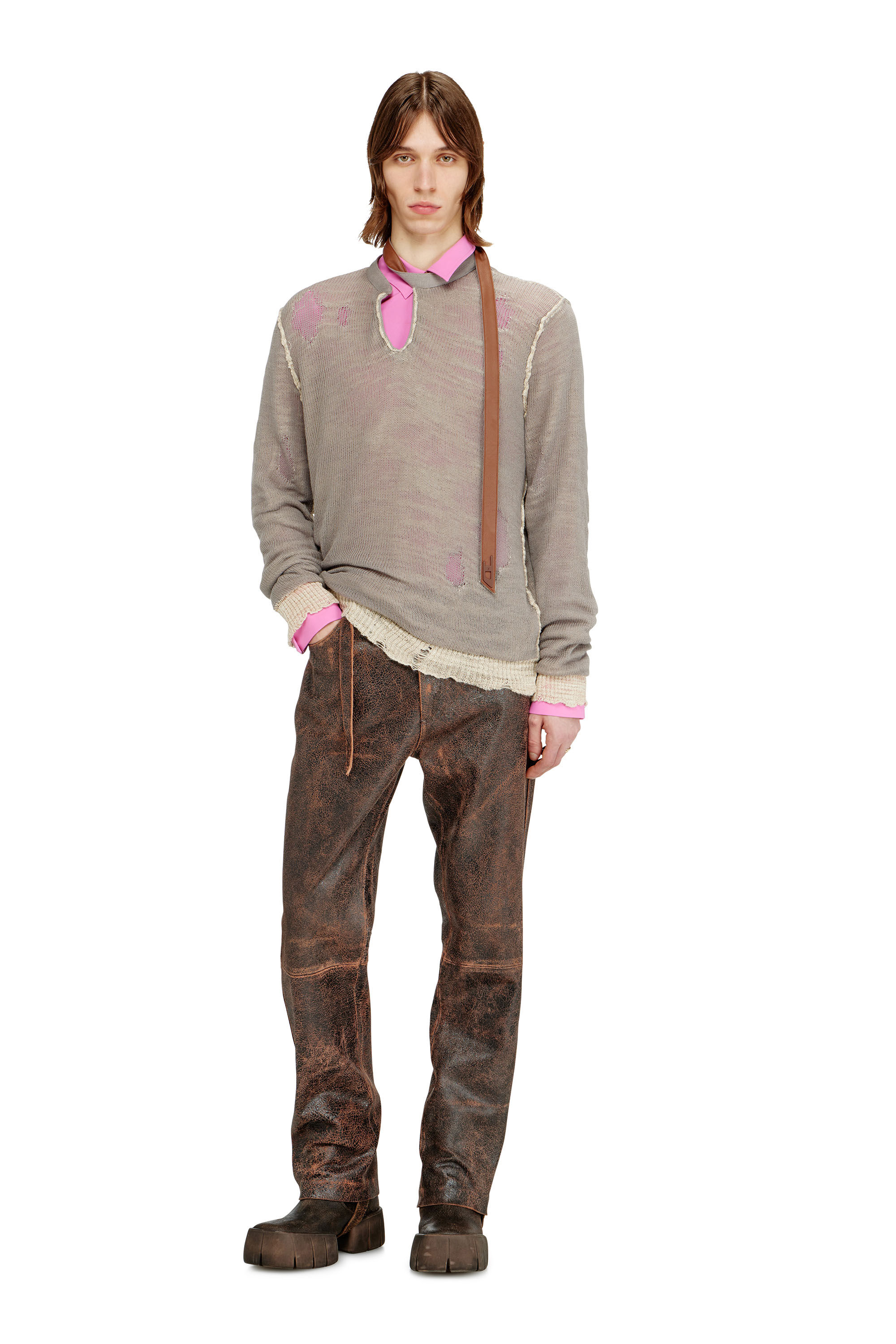 Diesel - K-DAIANERIS, Jersey desgastado con correa de cuello estilo biker Hombre in Marr&oacute;n - 1