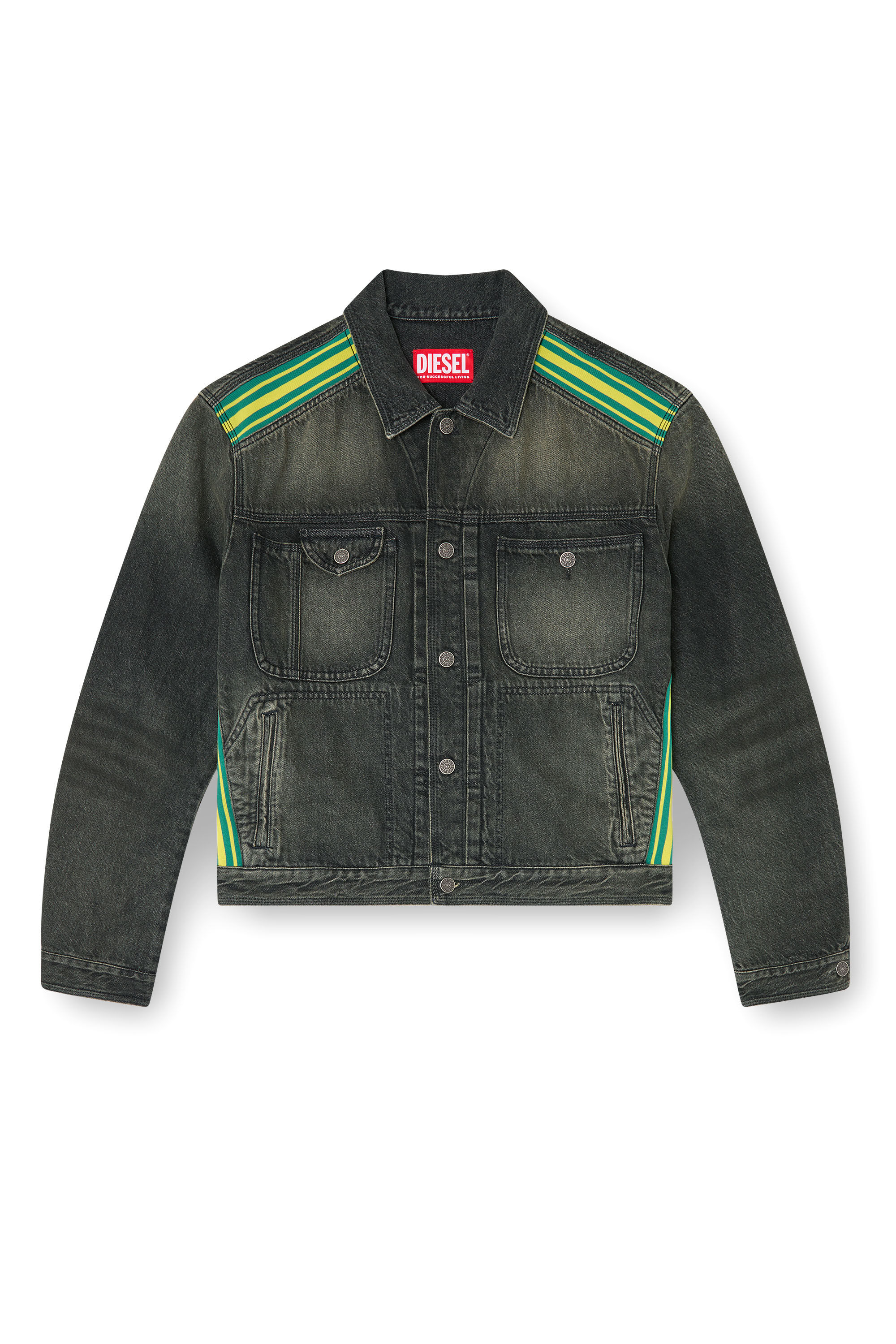 Diesel - D-BAS-FSJ1, Chaqueta trucker con bandas de hombro a rayas Hombre in Negro - 2