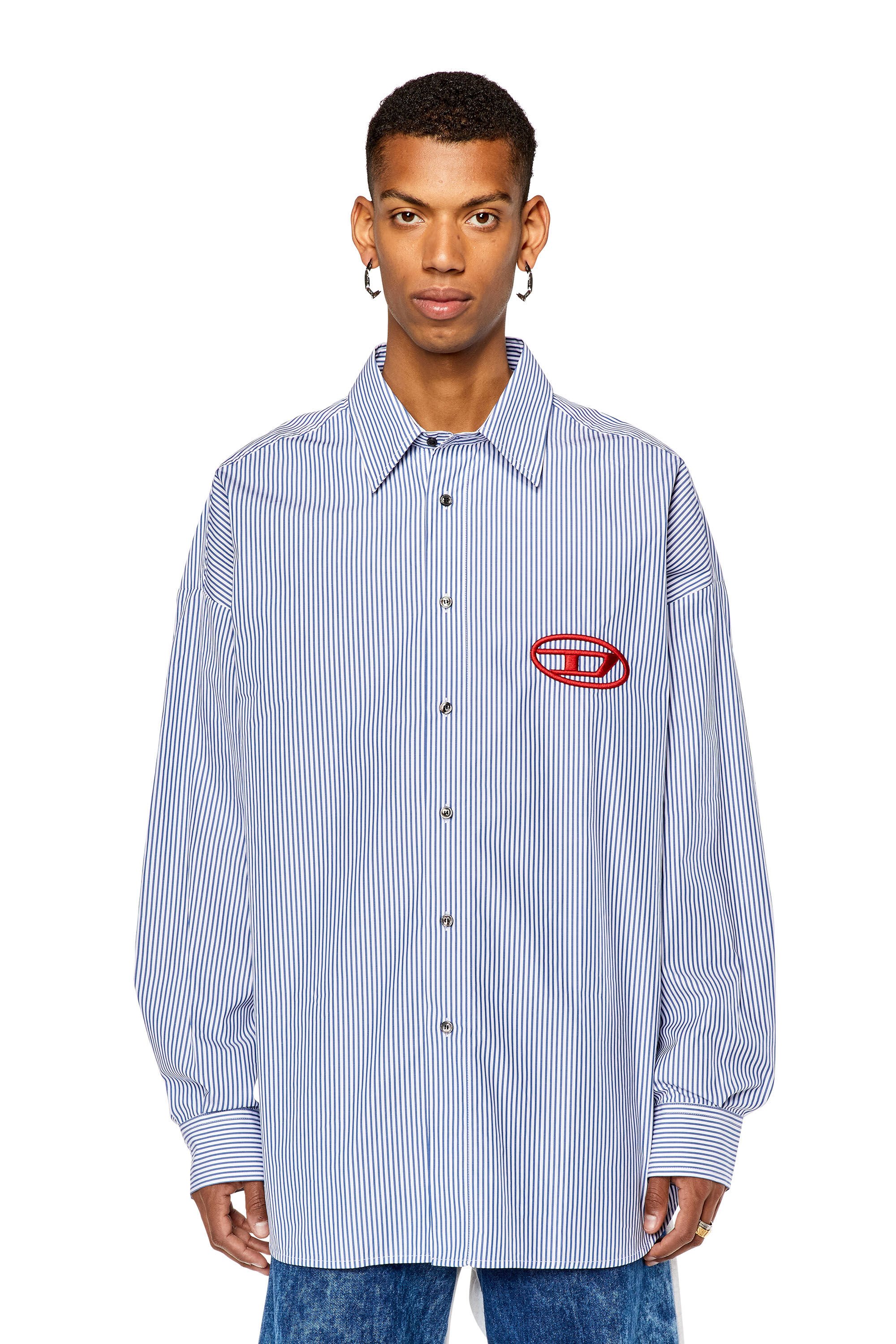Diesel - S-DOUBER, Man Loose fit shirt with embroidered logo in Blue - Image 5