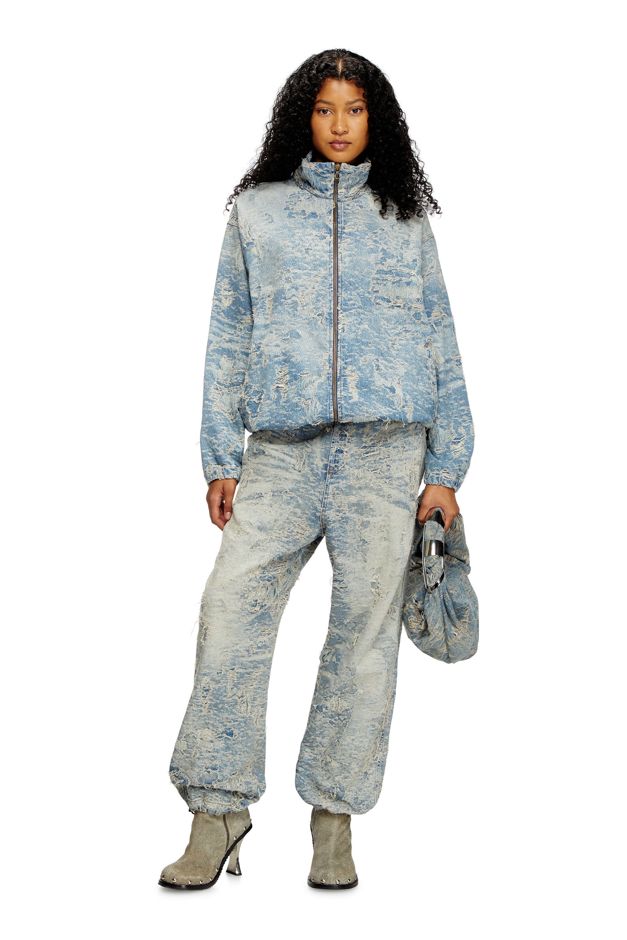 Diesel - D-KRAP-FSF, Chaqueta con cremallera de denim en jacquard con efecto de suciedad Unisex in Azul marino - 1