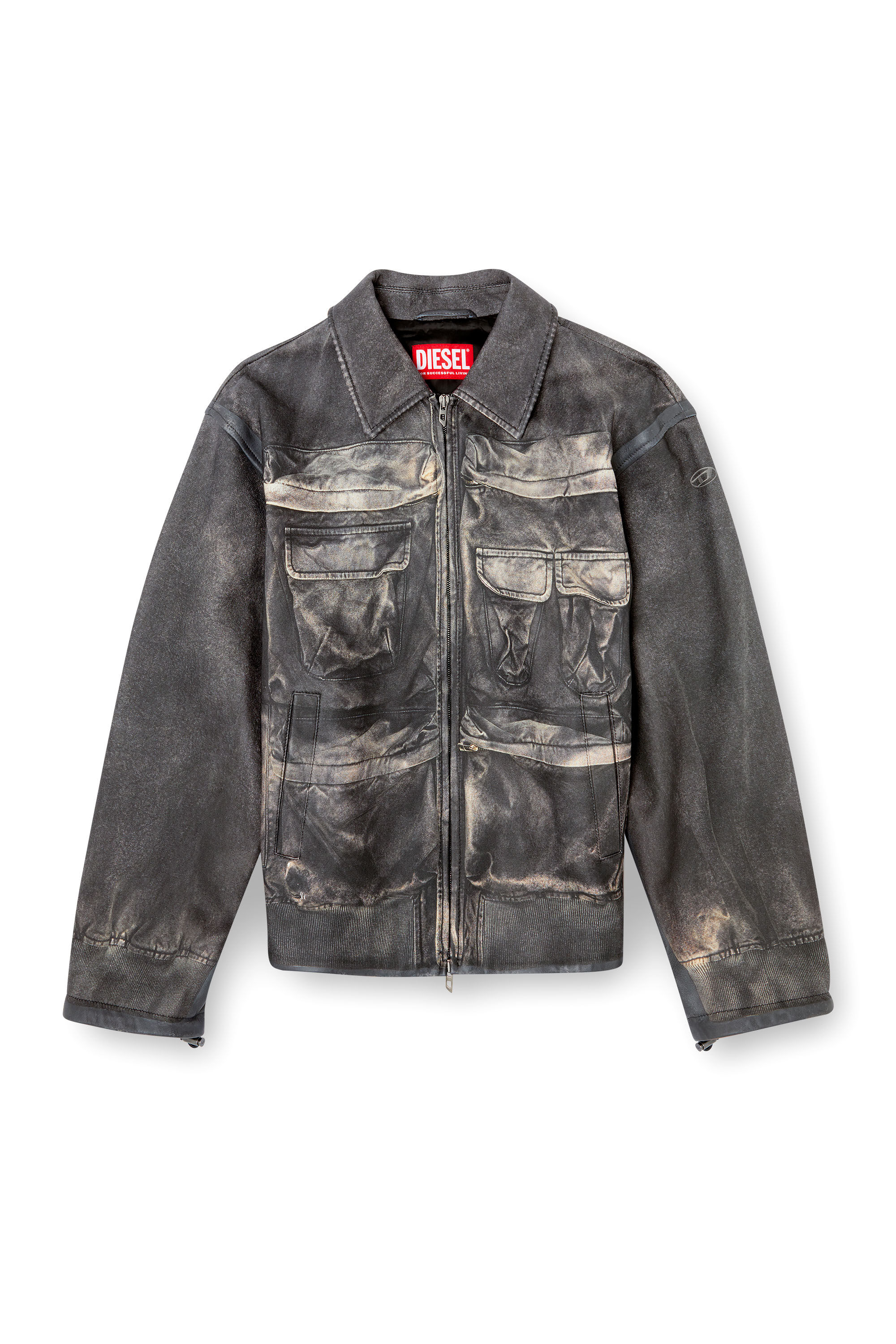 Diesel - L-MAYER, Chaqueta de cuero con bolsillos trampantojo Hombre in Negro - 2