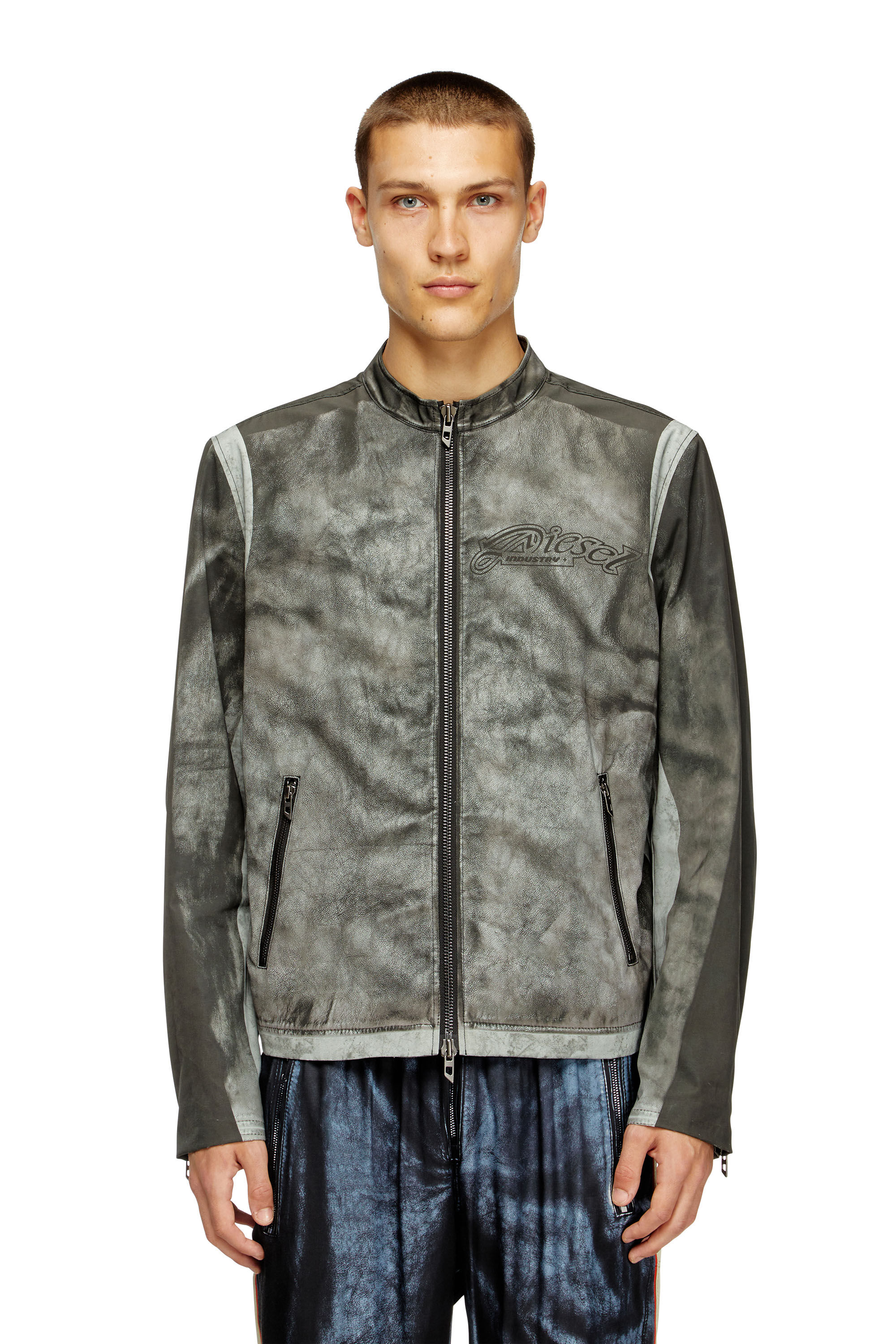 Diesel - J-EVERT, Chaqueta biker de lona estampada Hombre in Gris - 3
