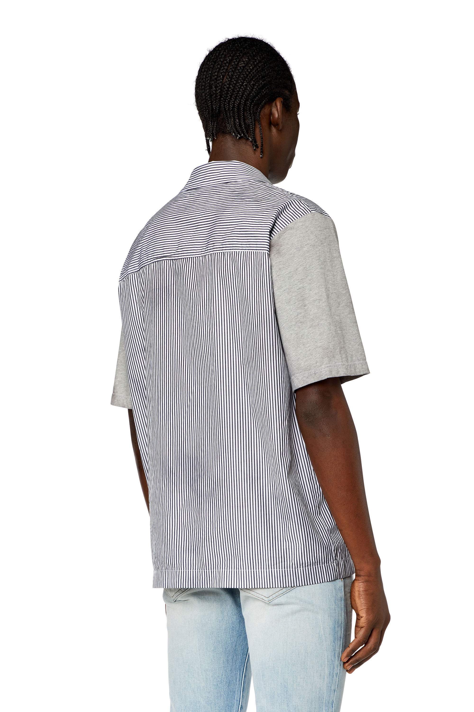 Diesel - S-TRUCKER, Man Tie-dyed poplin and jersey bowling shirt in Grey - Image 4