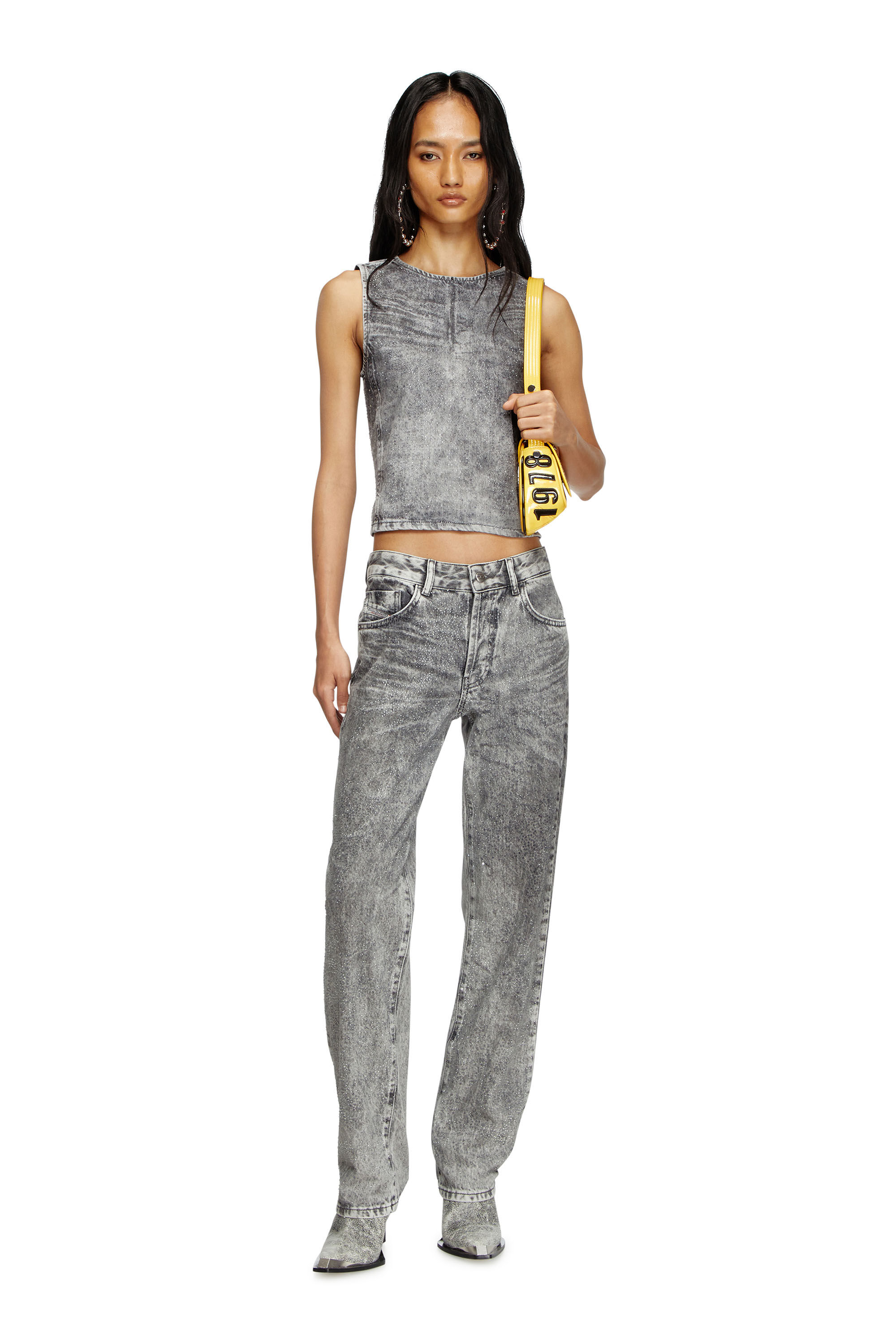 Diesel - DE-PINAR-S, Top sin mangas en denim con cristales Mujer in Gris - 1
