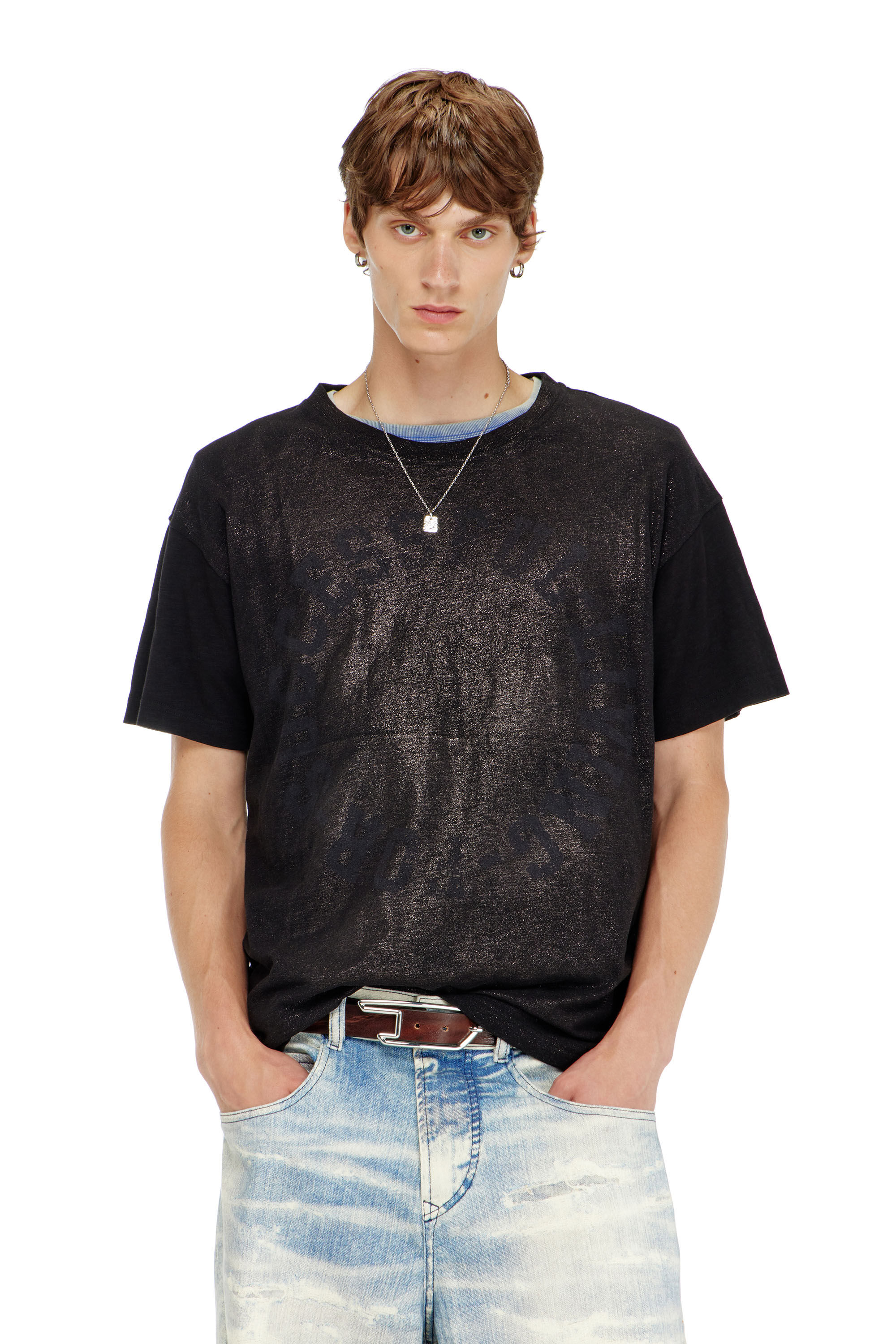 Diesel - T-NORM-AA2, Camiseta de algod&oacute;n con estampado foil en el pecho Hombre in Negro - 3