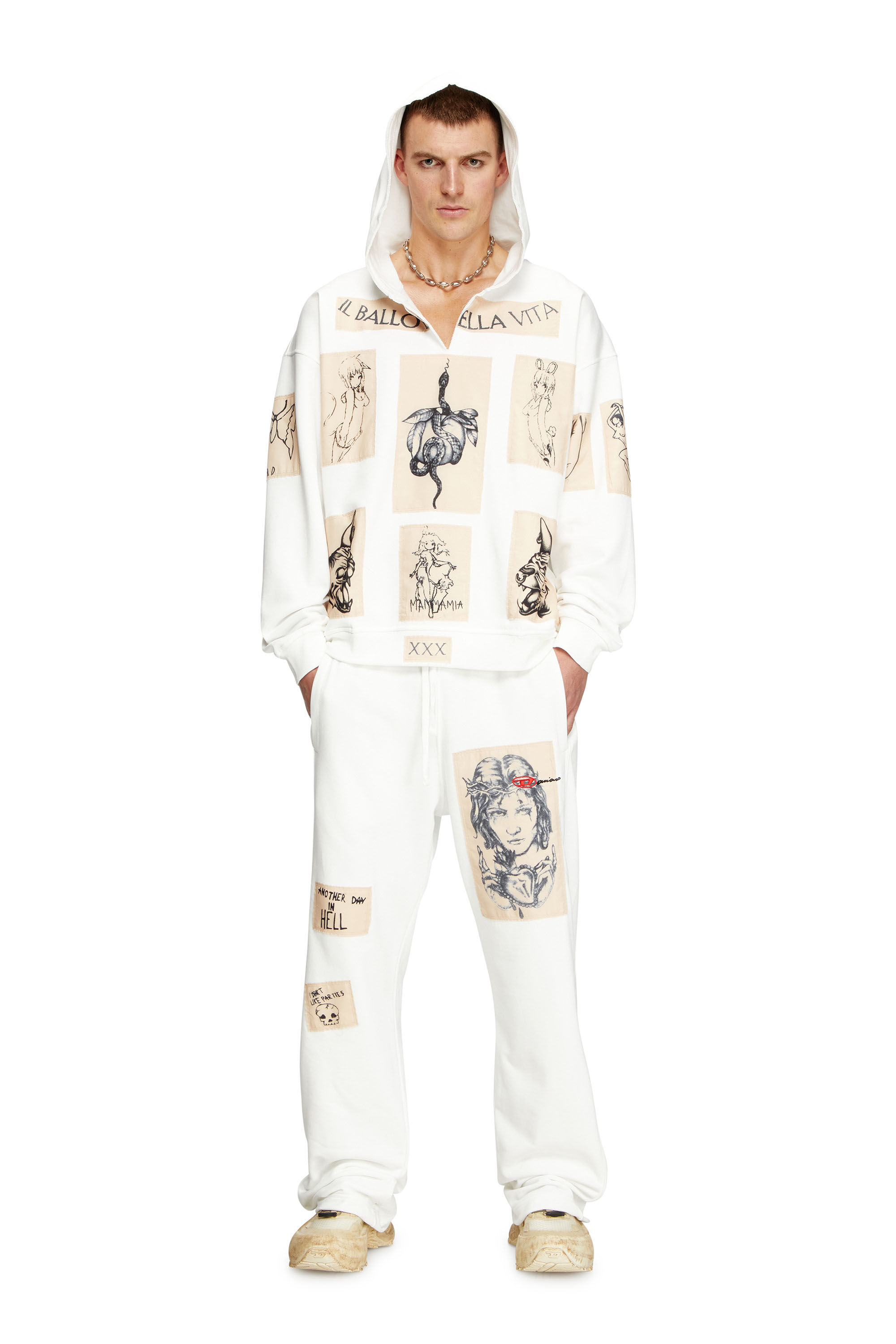 Diesel - P-MARTYANS-DD, Pantalones deportivos con parches de tatuaje Unisex in Blanco - 1