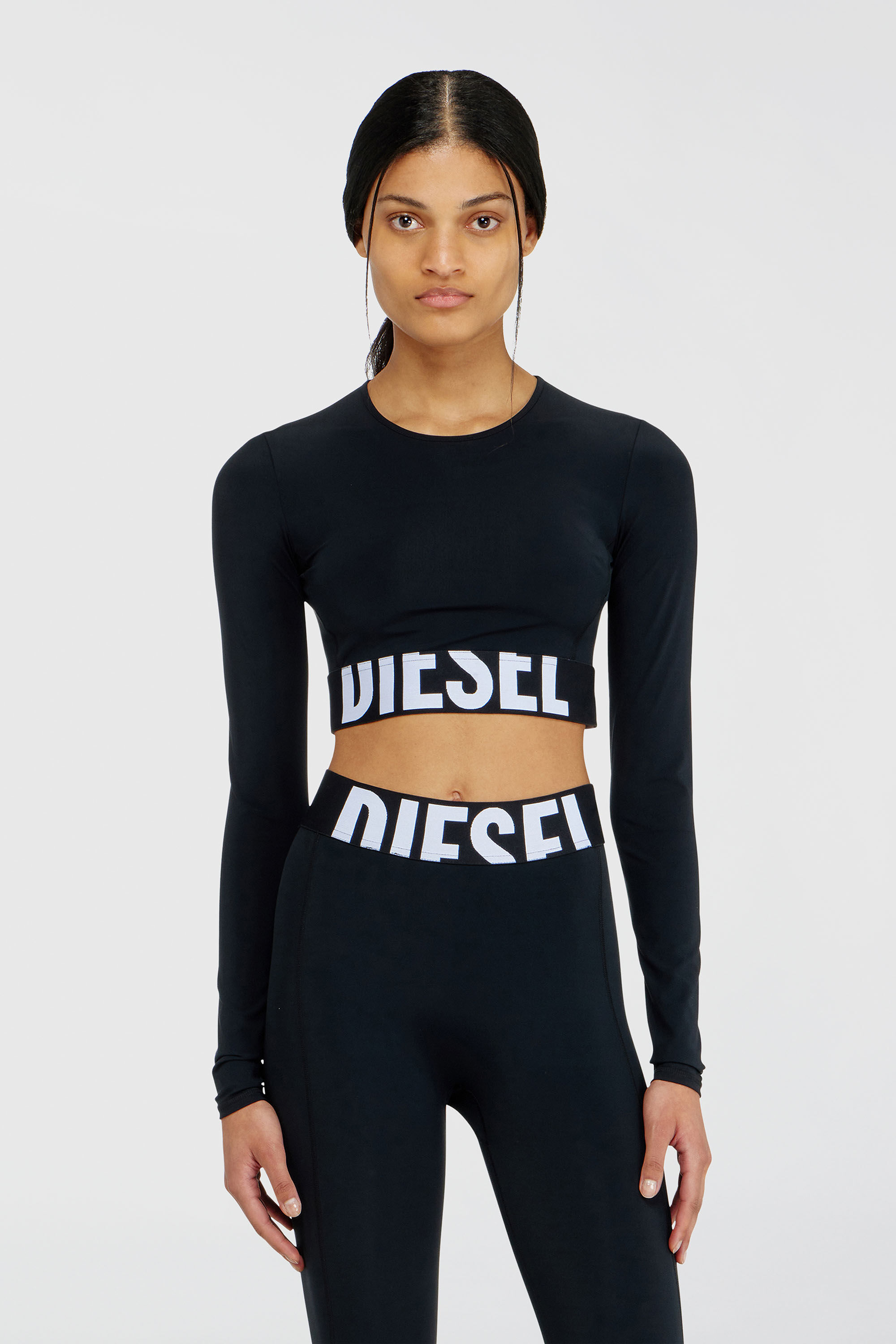 Diesel - MELISSA-D-POP, Top corto de microfibra con logotipo recortado Mujer in Negro - 3