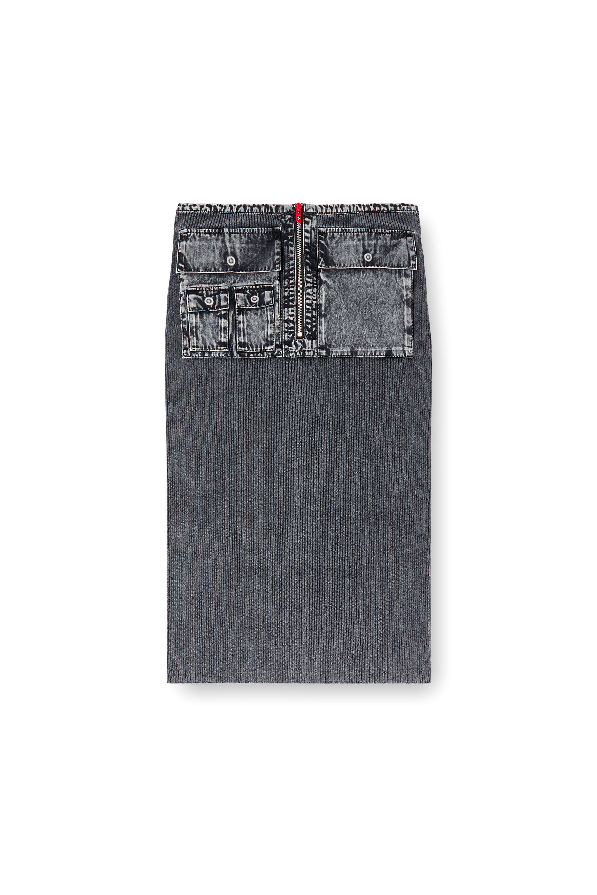 Diesel - M-MERYN, Falda midi tejida con bolsillos cargo de denim Mujer in Gris - 2