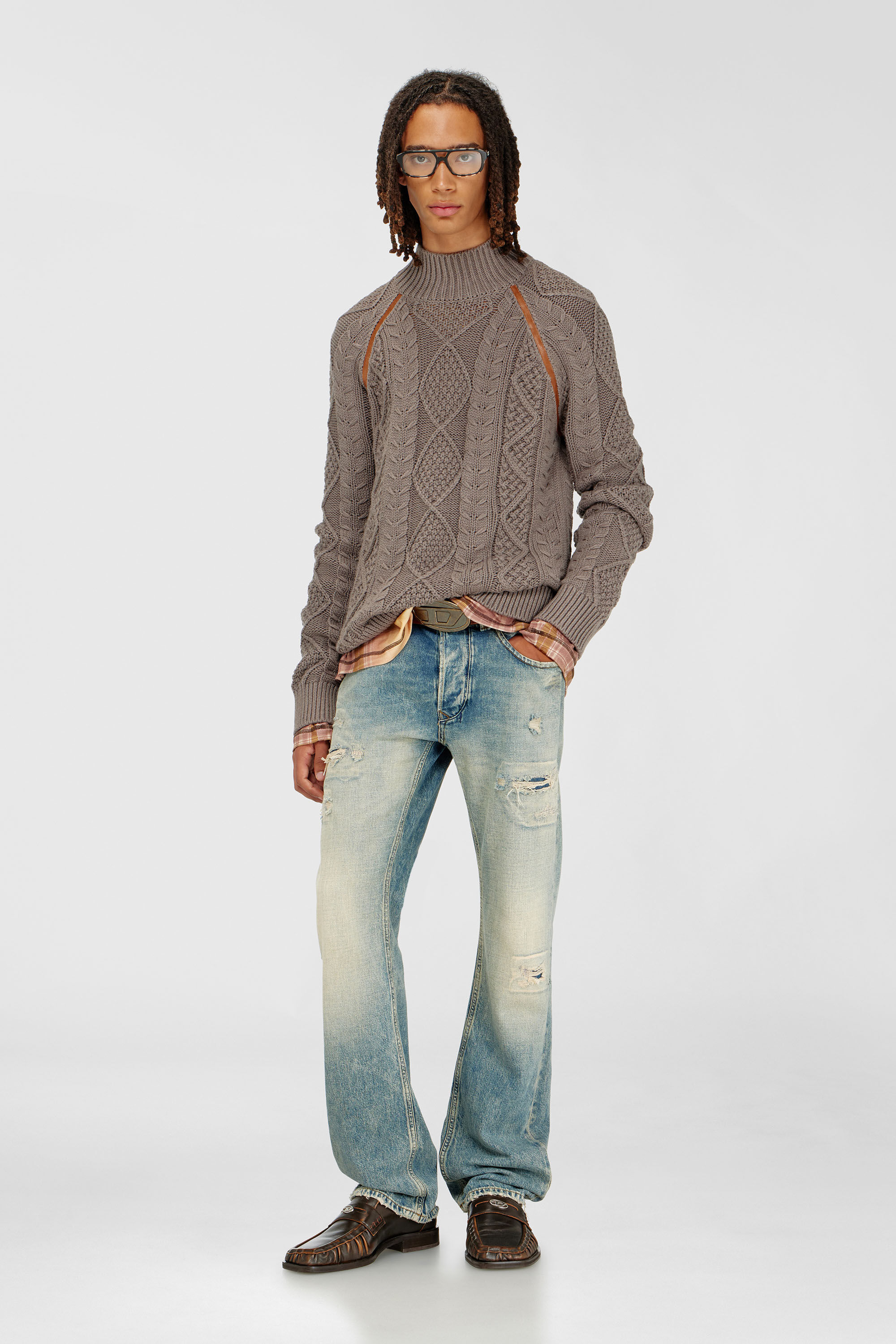 Diesel - K-INOME, Jersey de cuello alto de punto trenzado Hombre in Gris - 1