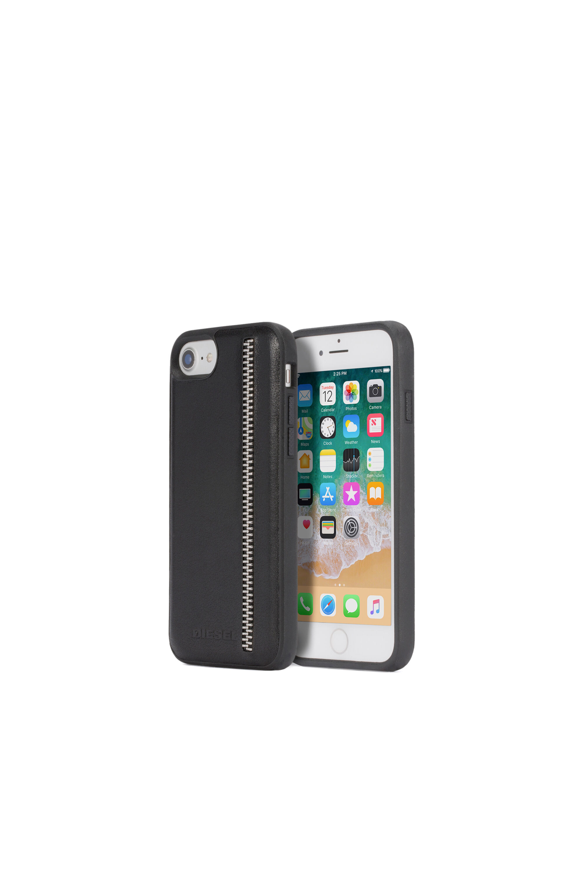 Diesel - ZIP BLACK LEATHER IPHONE 8/7/6s/6 CASE, Funda en piel negra con cremallera para iPhone 8/7/6s/6 Unisex in Negro - 1