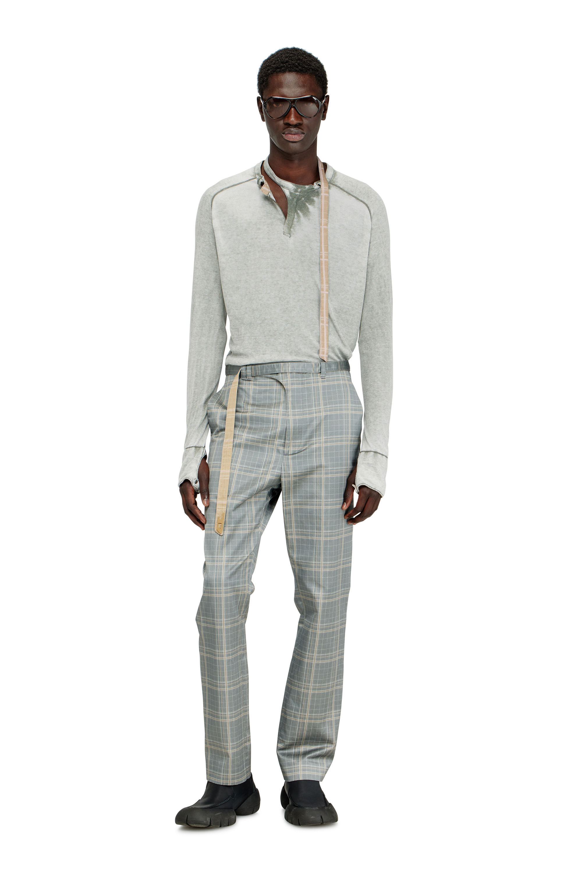 Diesel - T-GOHAN, Top de canal&eacute; de jersey con tira tipo biker en el cuello Hombre in Gris - 1