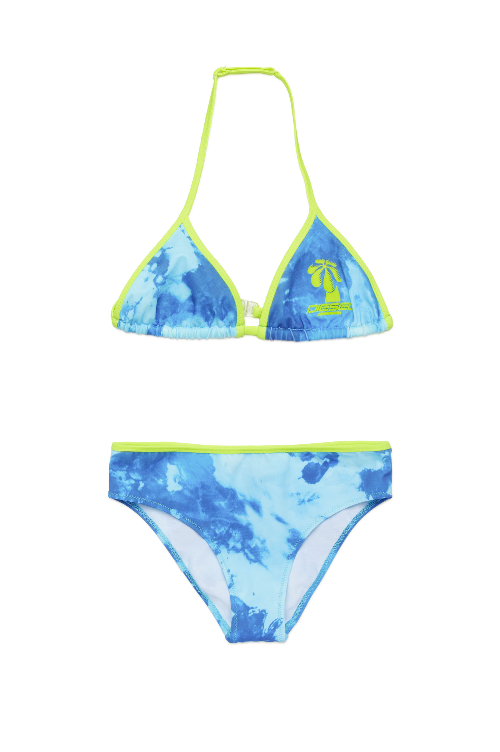 Diesel - MITRULLI, Bikini de triángulo de cuello halter con estampado manchado Mujer in Azul marino - 1