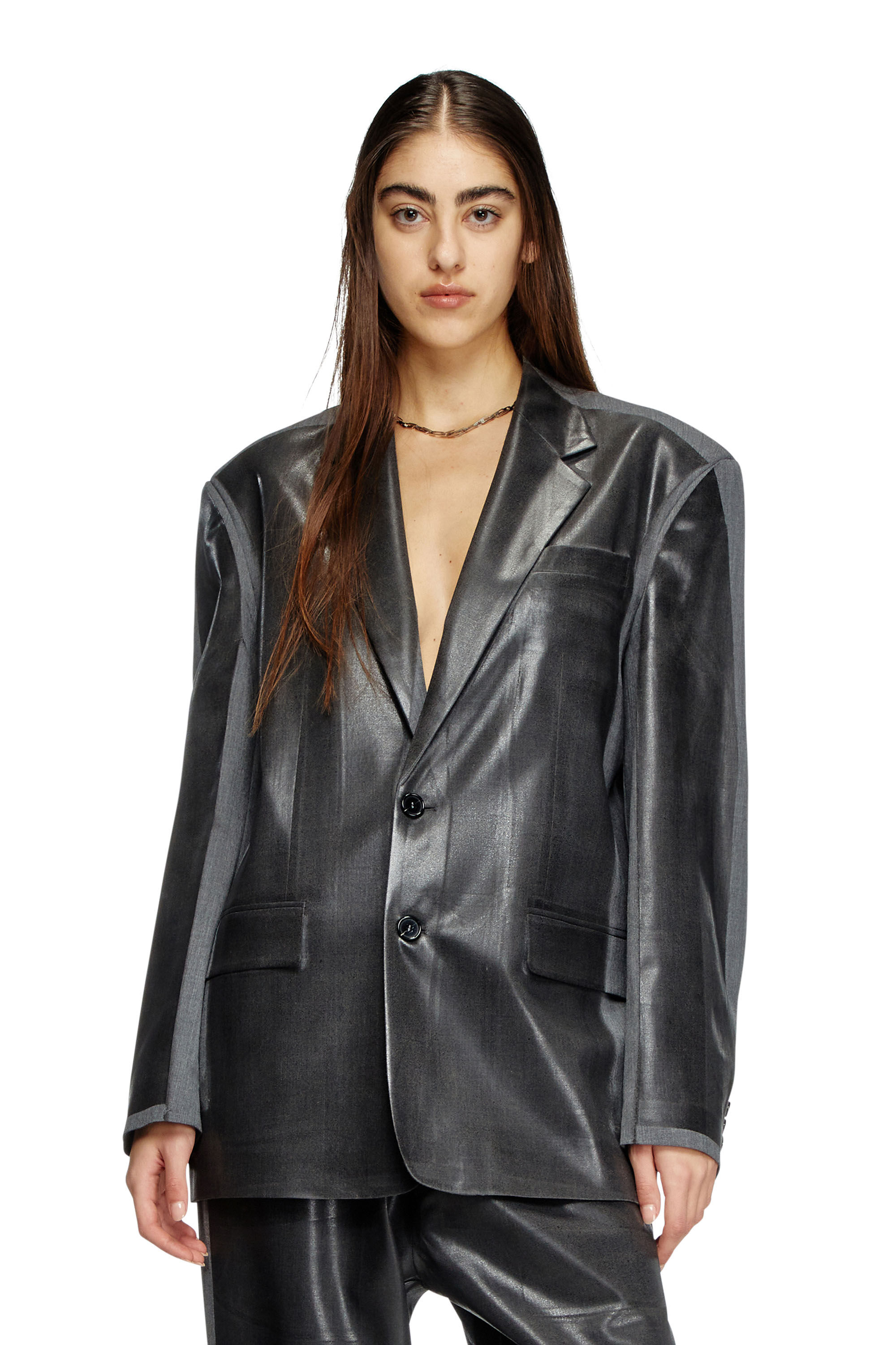 Diesel - J-OVER-DD, Blazer extragrande con parte delantera recubierta Unisex in Negro - 7