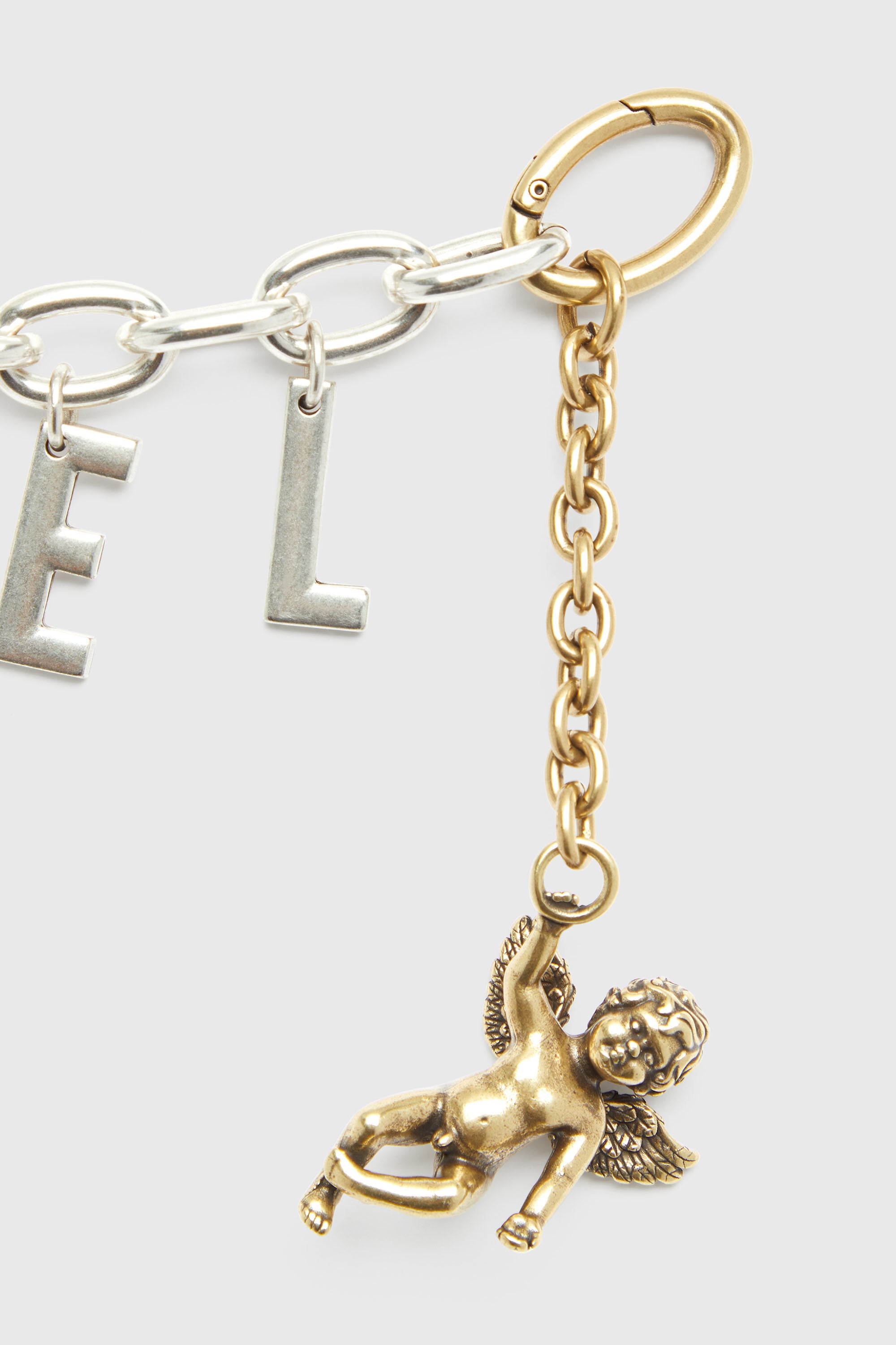 Diesel - CHAIN-D III S, Charm de letra met&aacute;lica con querub&iacute;n Mujer in Plateado - 3