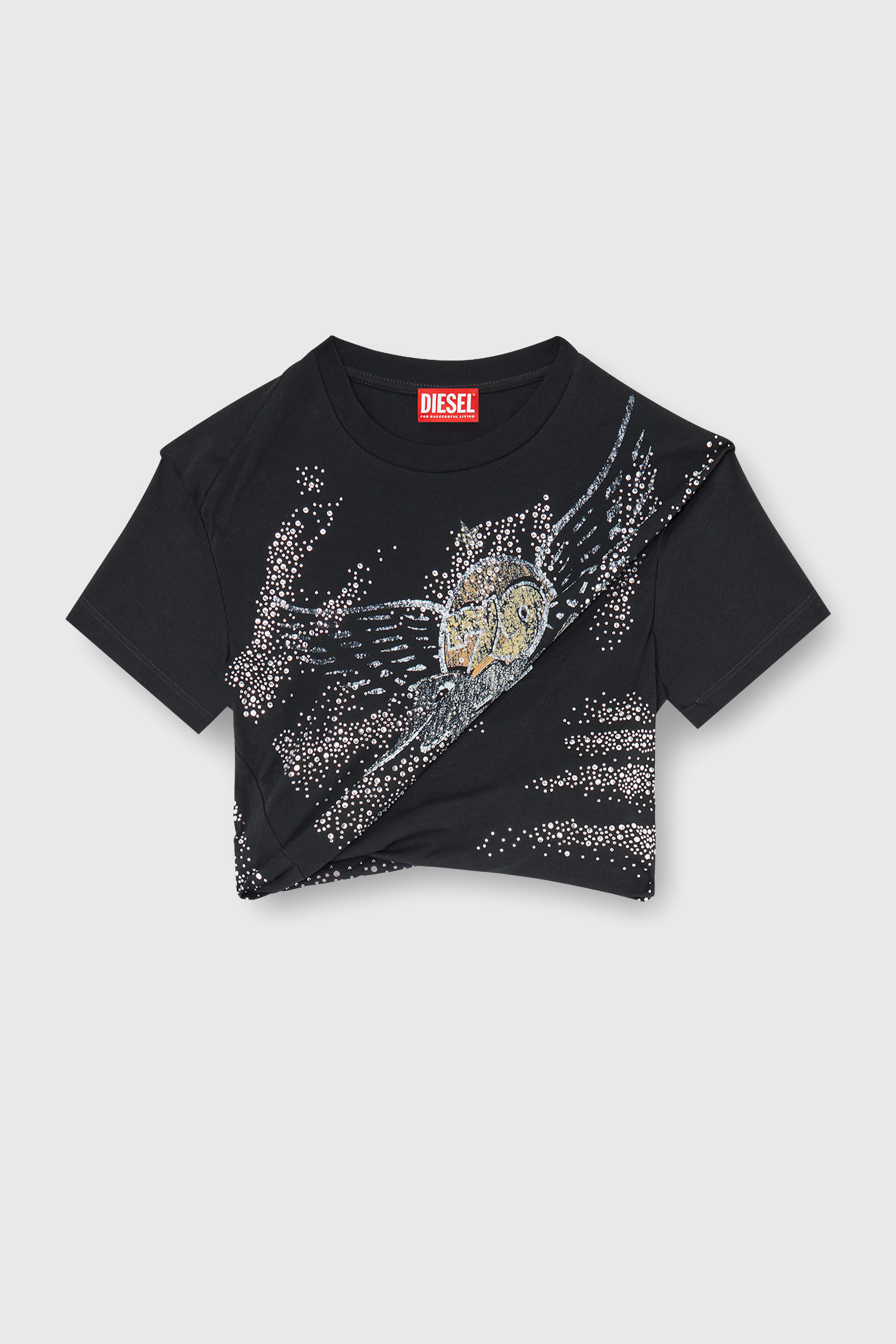 Diesel - T-WINCY, Camiseta fruncida de punto doble capa Mujer in Negro - 2