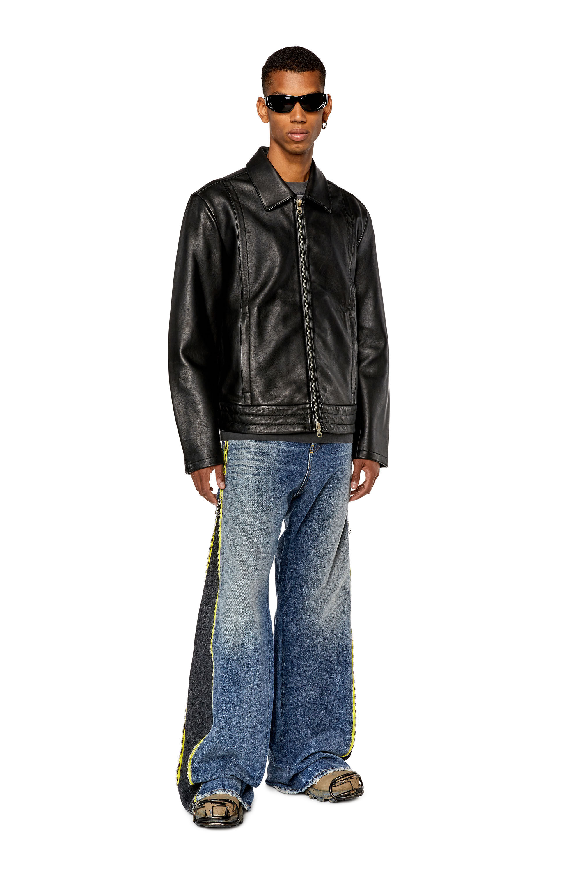 Men s Shirt jacket in supple leather Black Diesel