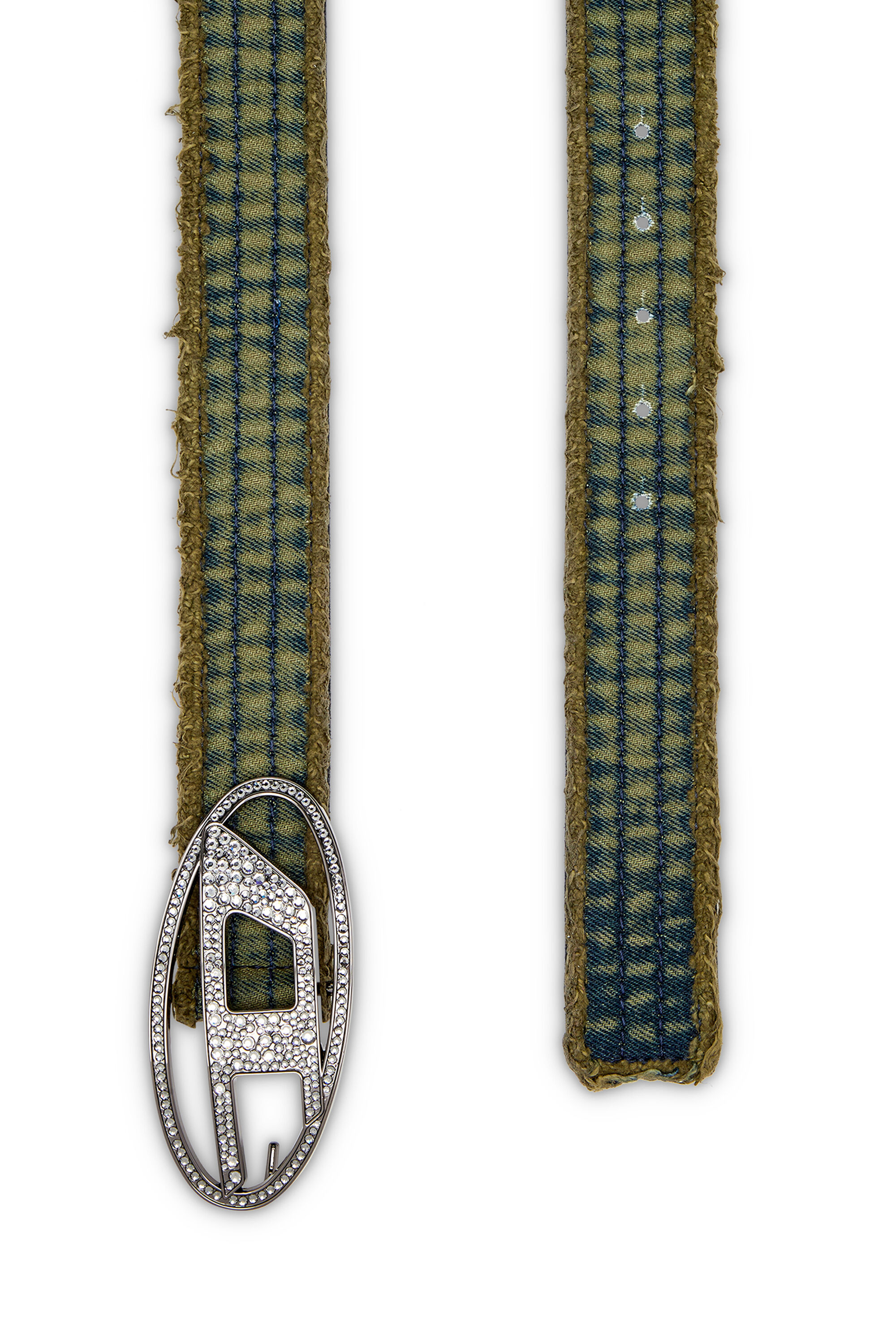 Diesel - B-1DR STRASS, Cinturón denim y de piel con hebilla de cristal Mujer in Verde - 2
