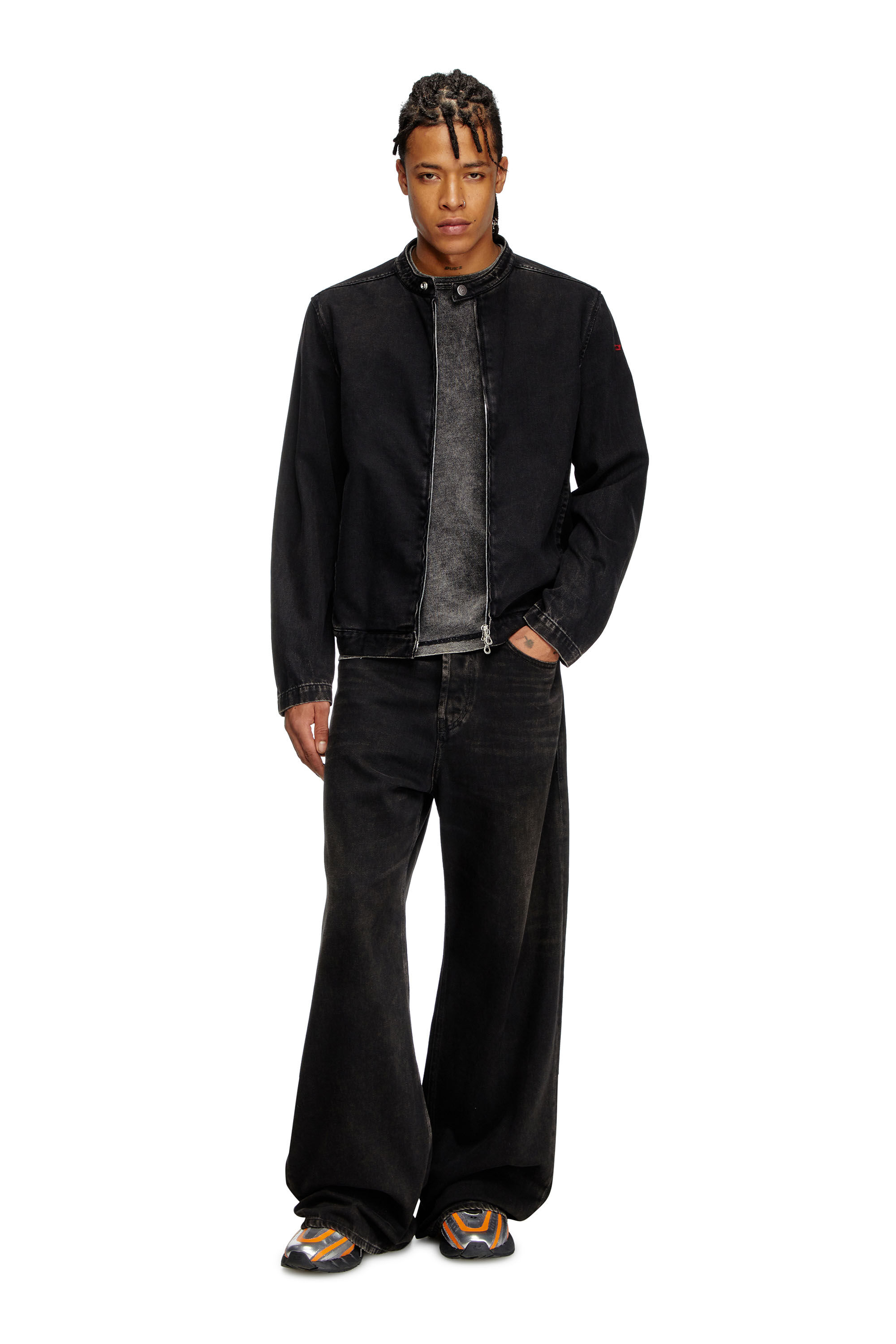 Diesel - D-GLORY, Chaqueta motera en denim de lavado impecable Hombre in Negro - 1