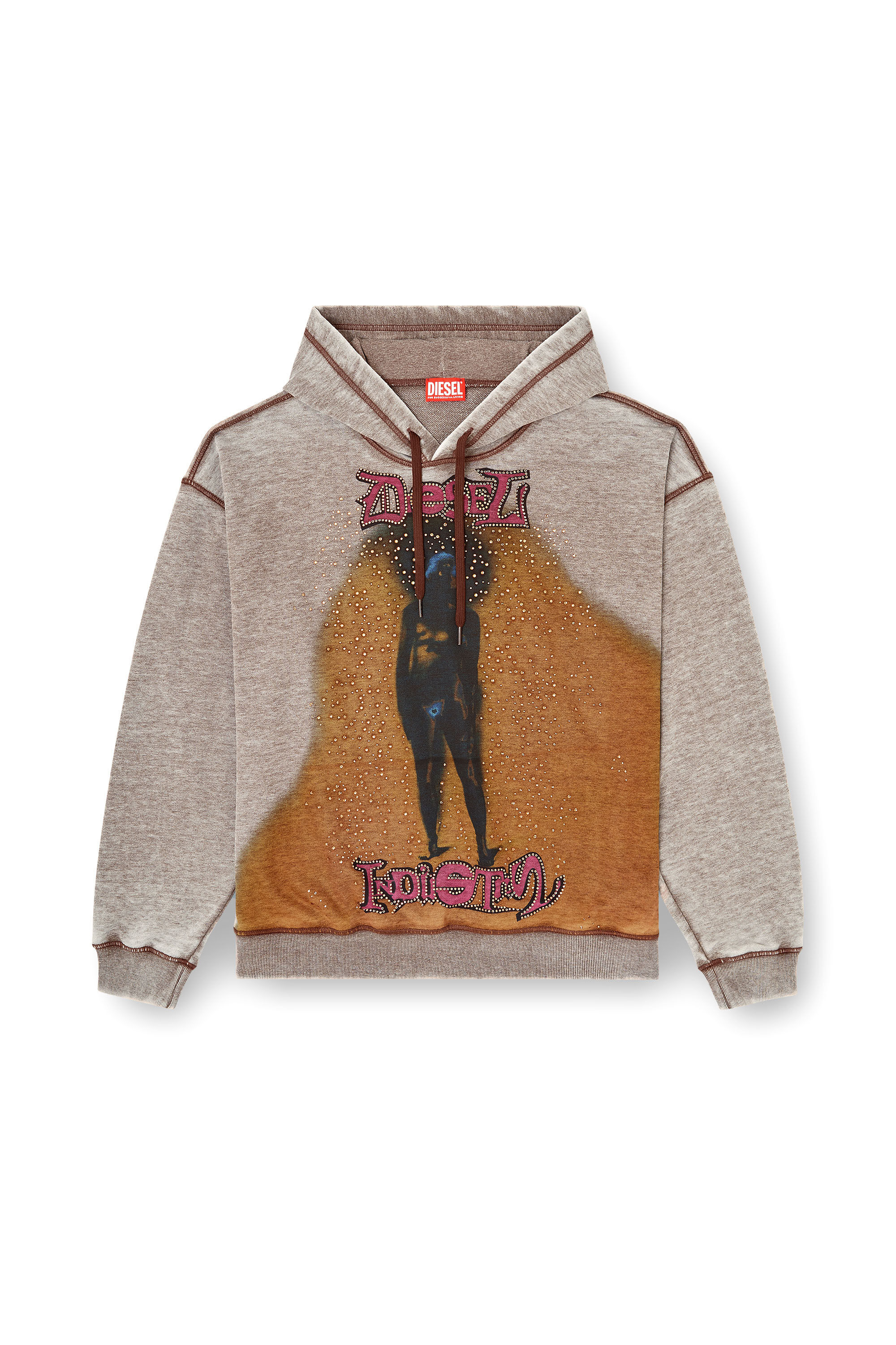 Diesel - S-BOXTON-HOOD, Sudadera con capucha con estampado y tachuelas Hombre in Multicolor - 2