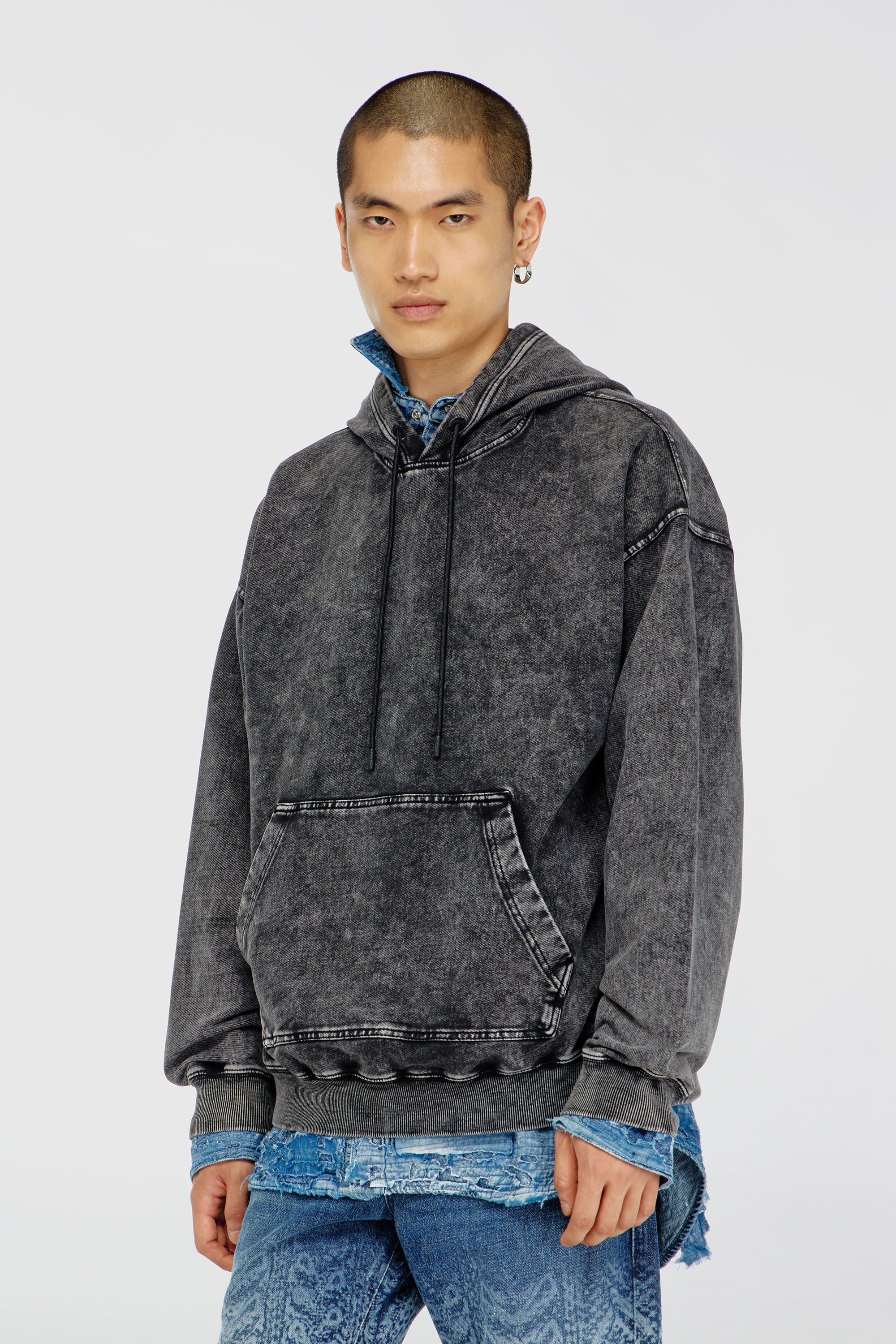 Diesel - S-BOXT-HOOD-TUK, Sudadera con efecto denim tratado Hombre in Gris - 3