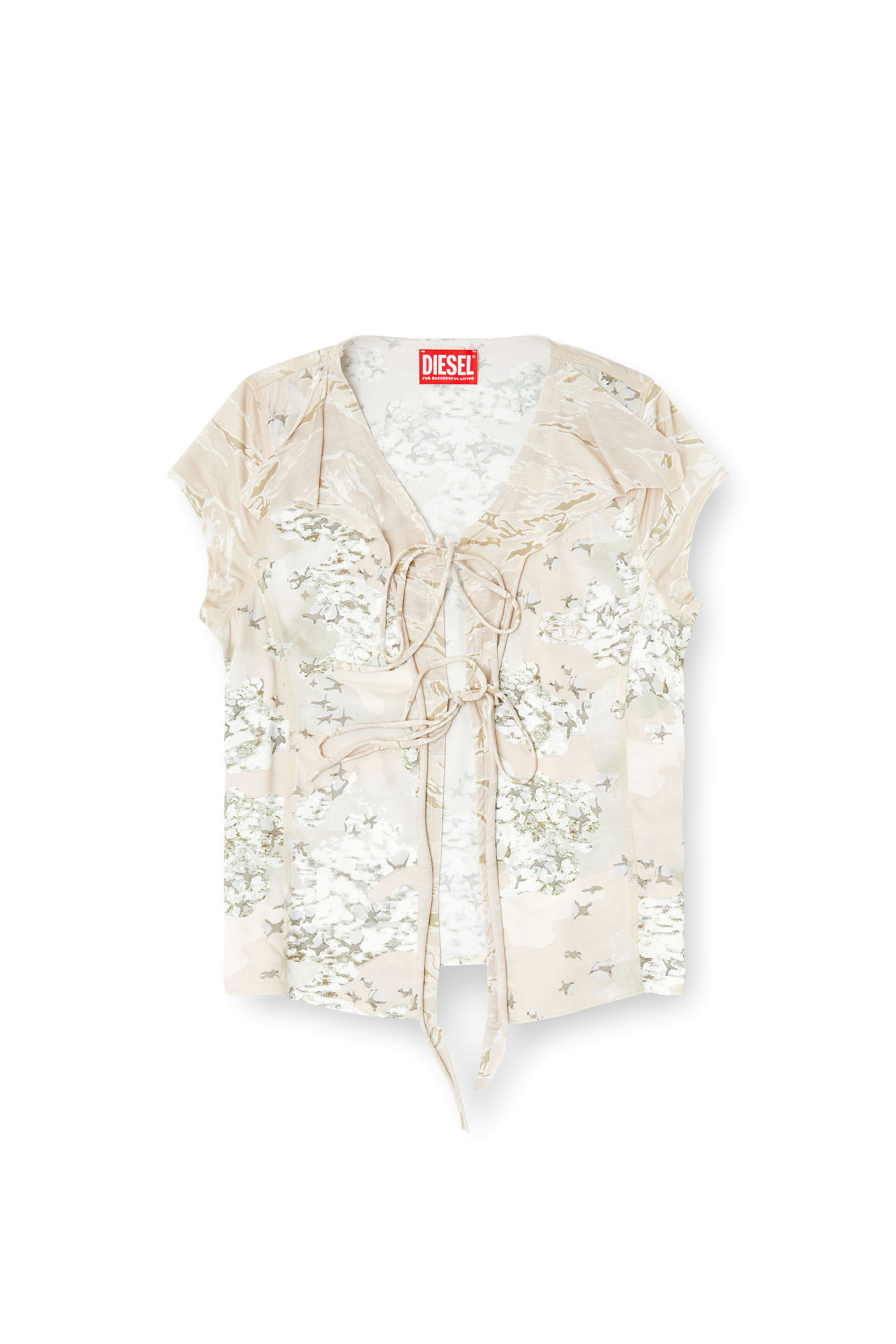 Diesel - T-AFRYMY, Camiseta con lazo y mezcla de estampados de camuflaje Mujer in Beige - 2