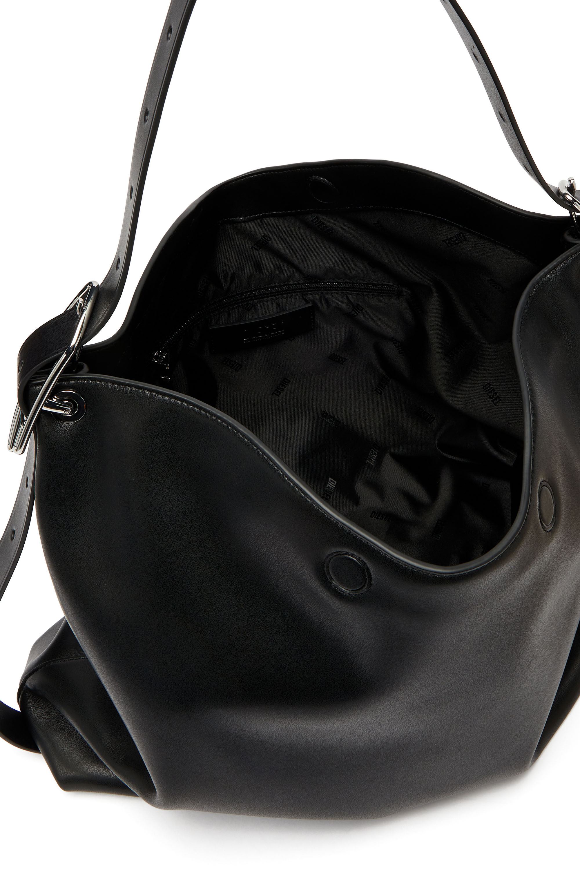 Diesel - D-LINE HOBO, D-Line-Bolso hobo en cuero Mujer in Negro - 4