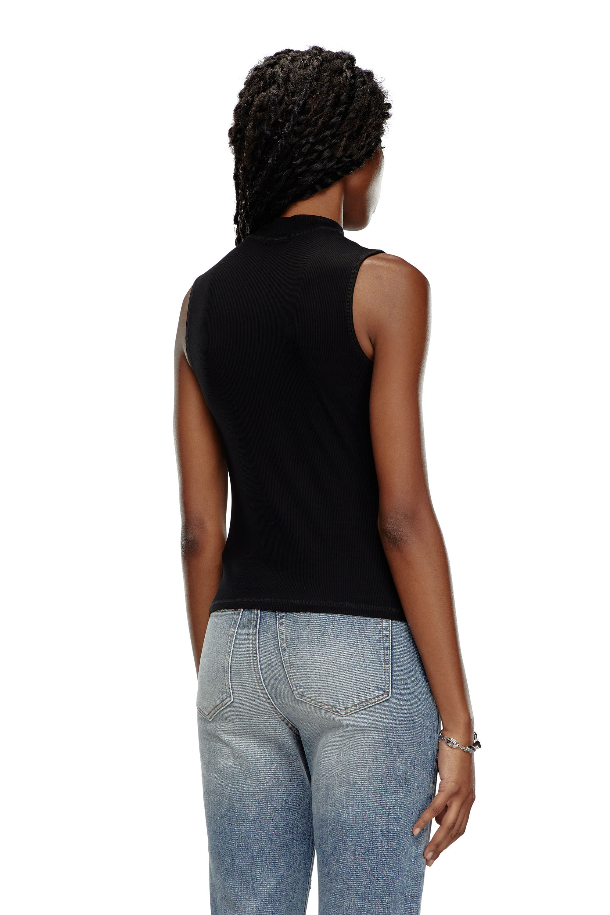 Diesel - T-MOKKY-SL-MICRODIV, Mujer Camiseta con tirantes de canalé con medio cuello alto in Negro - Image 4