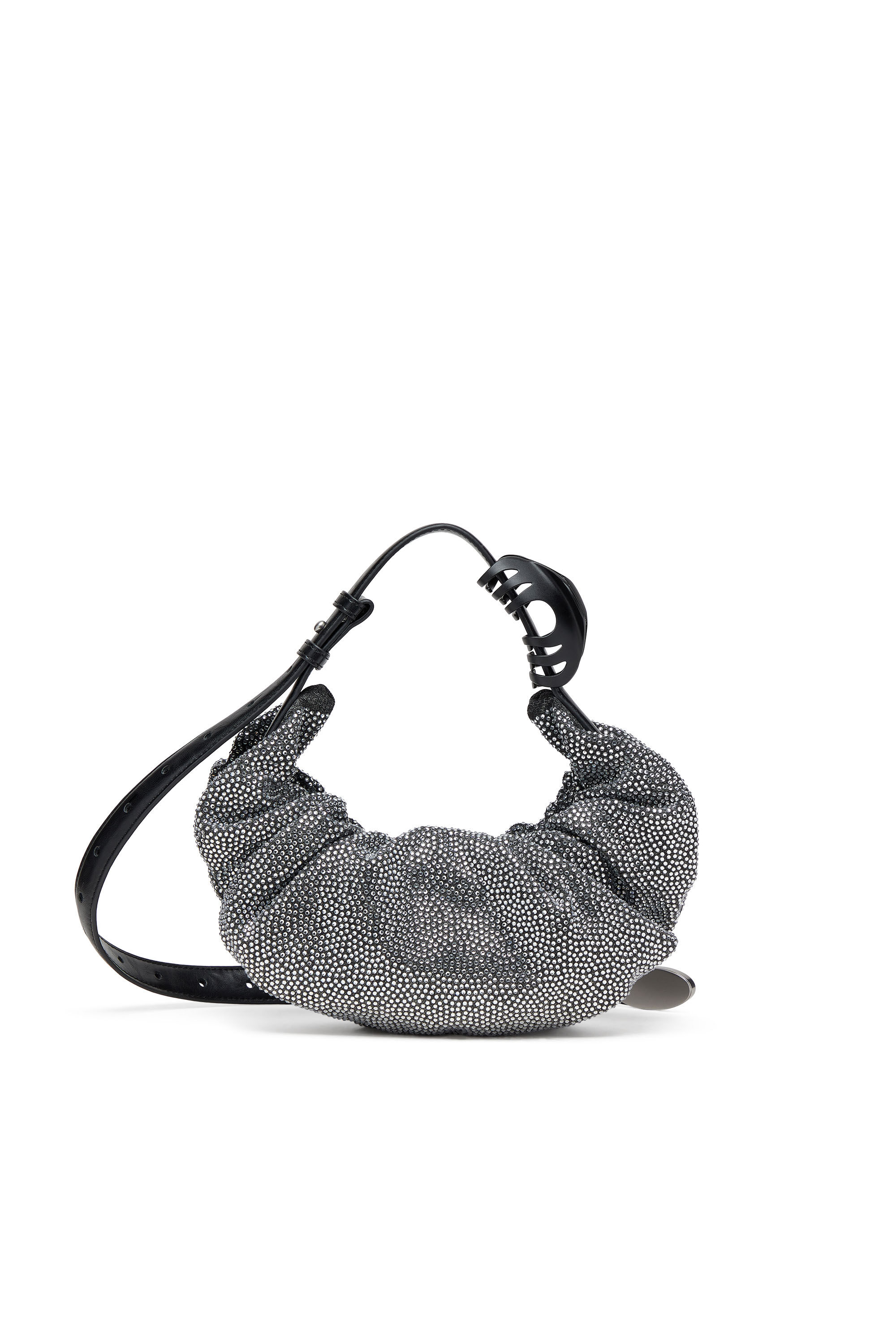Diesel - GRAB-D HOBO S, Pequeño bolso hobo fruncido en denim con cristales Mujer in Negro - 3