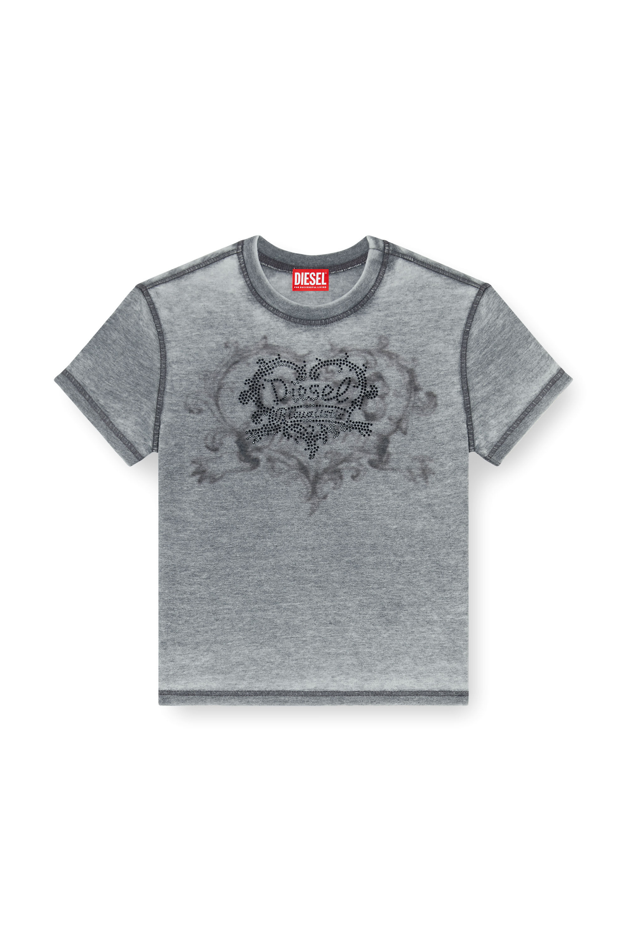 Diesel - T-ILA-AA1, Camiseta de jersey con strass y burnout effect Mujer in Gris - 2