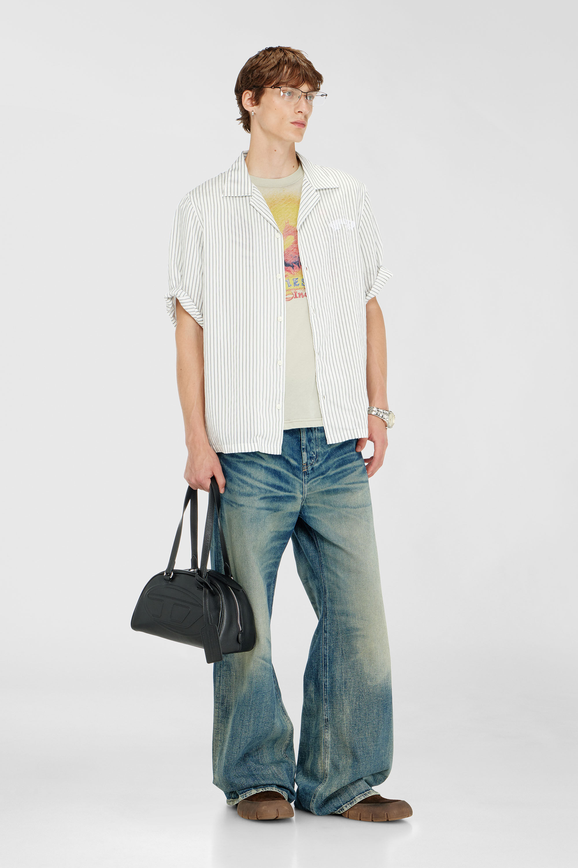 Diesel - S-MAC-EFBV, Camisa de manga corta en modal de rayas finas Hombre in Multicolor - 1
