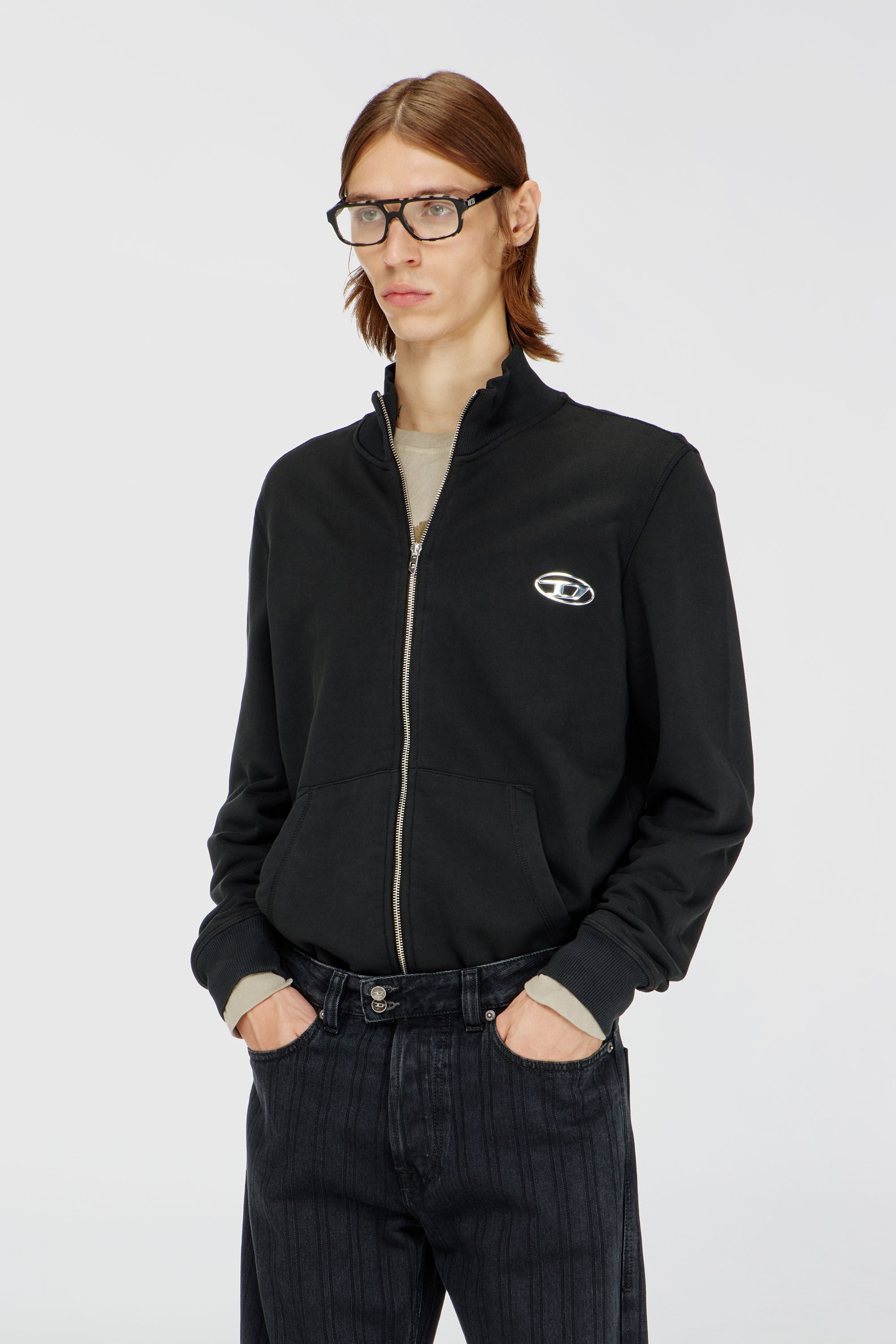 Diesel - S-GINN-ZIP-IOD, Sudadera con cuello simulado y Oval D met&aacute;lico Hombre in Negro - 3