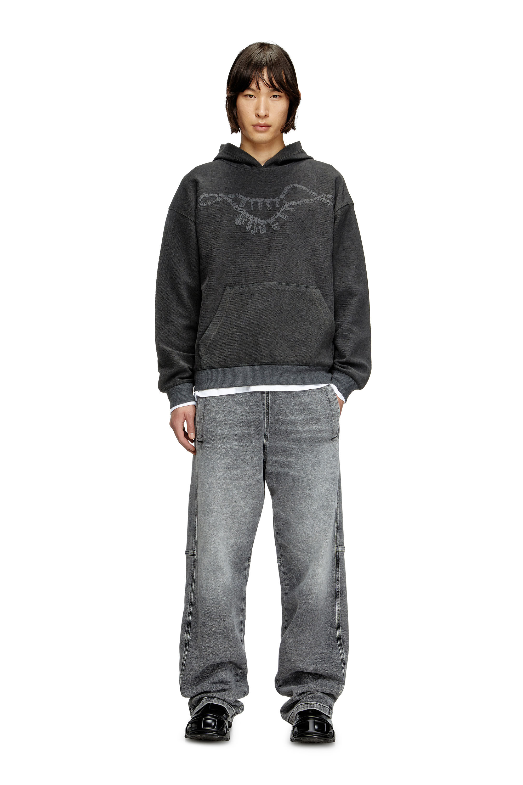 Diesel - S-BOXT-HOOD-HOSHI, Sudadera con capucha y estampado de collar con colgante Unisex in Gris - 1