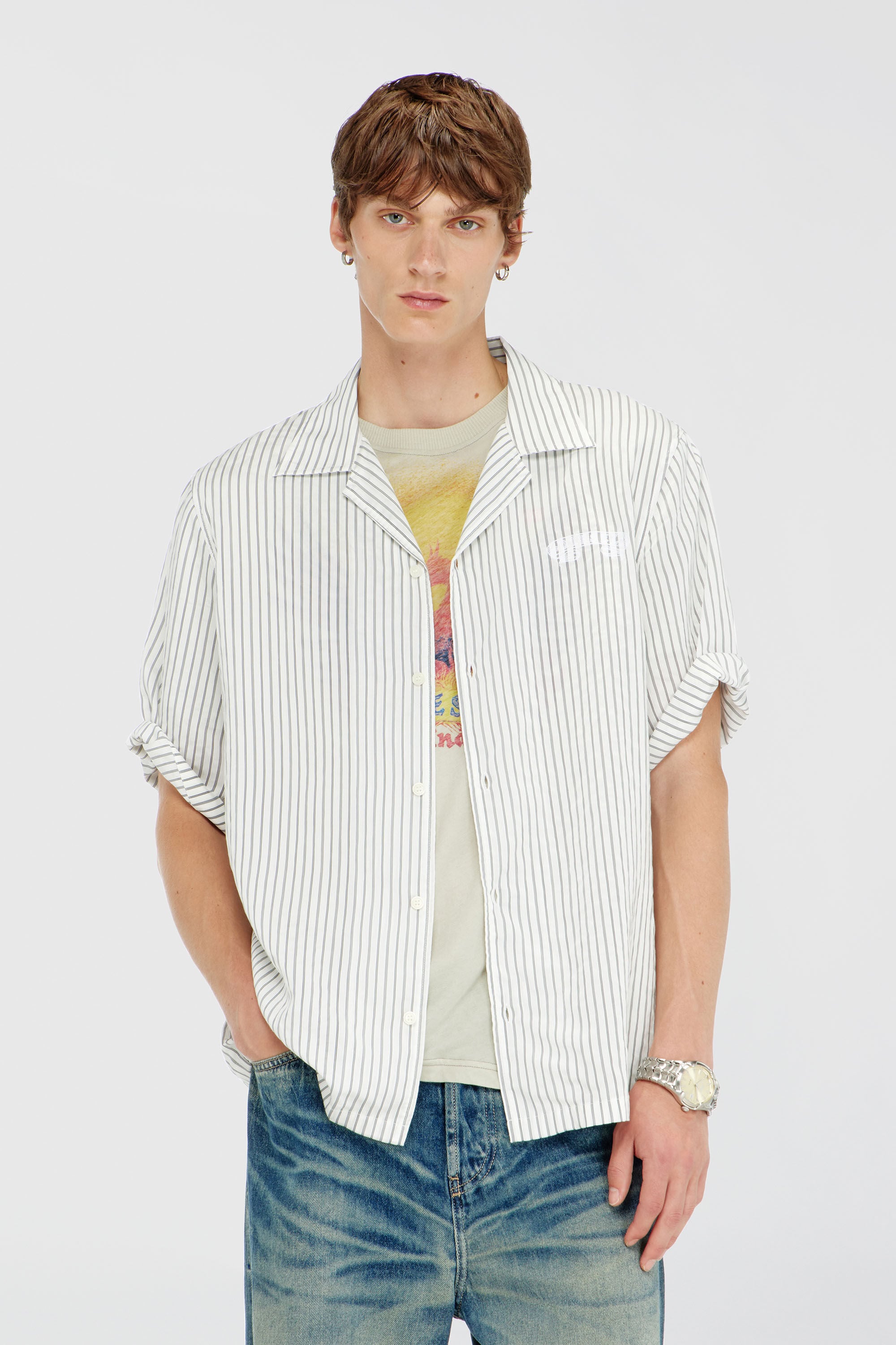 Diesel - S-MAC-EFBV, Camisa de manga corta en modal de rayas finas Hombre in Multicolor - 3