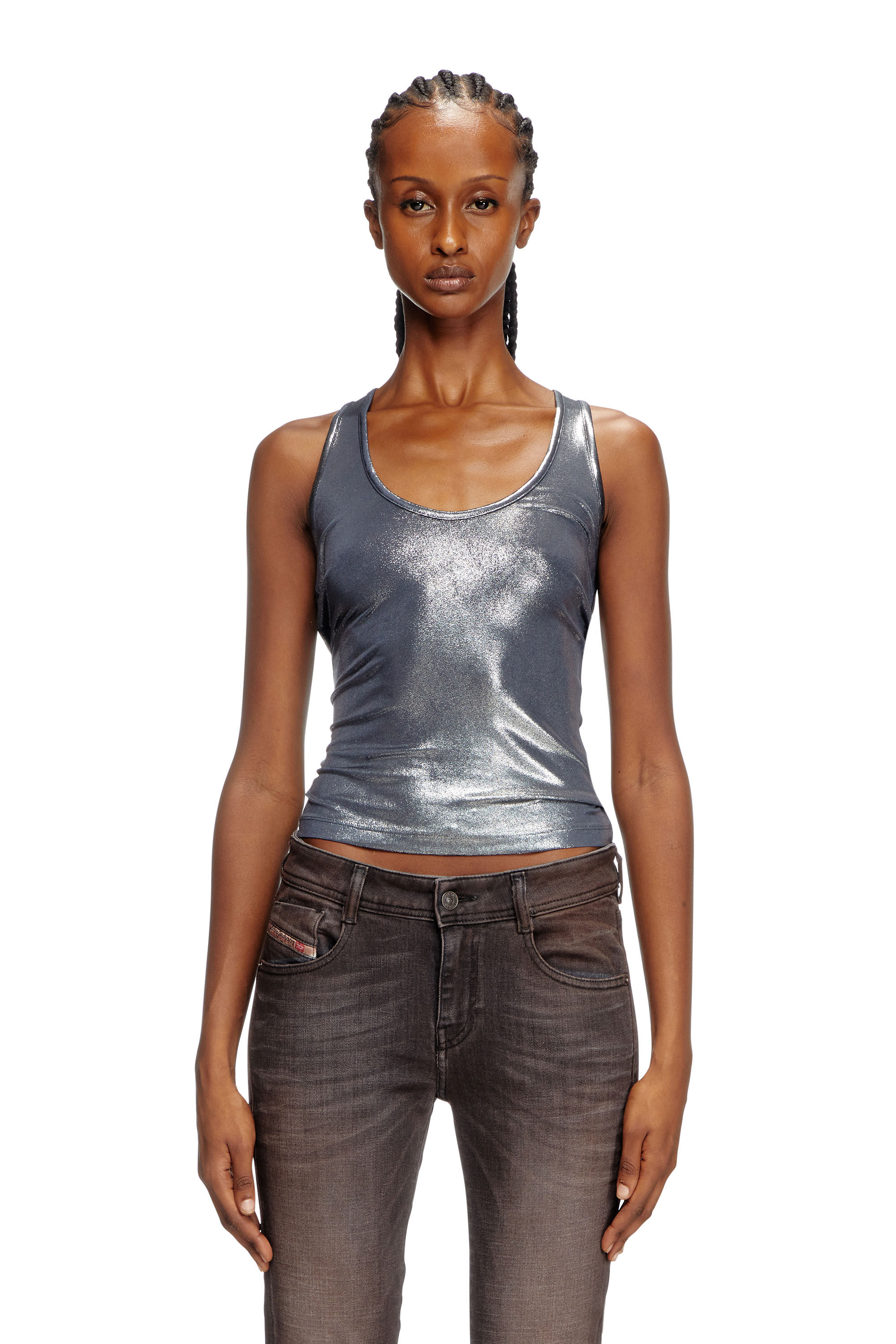 Diesel - T-AMA, Camiseta metálica con tirantes Mujer in Azul marino - 3