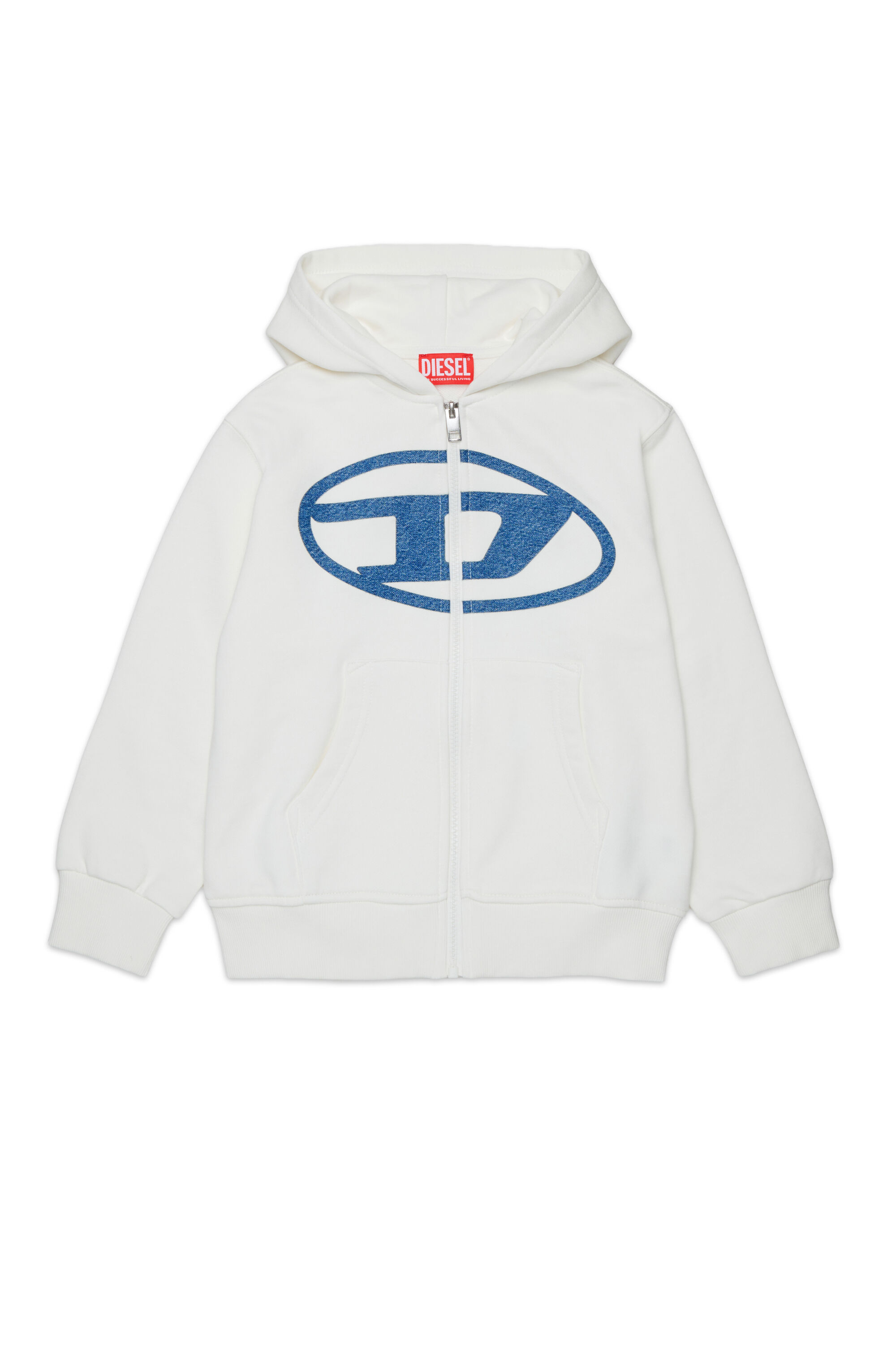 Diesel - SLOGY OVER, Sudadera con capucha y cremallera con maxi estampado Hombre in Blanco - 1