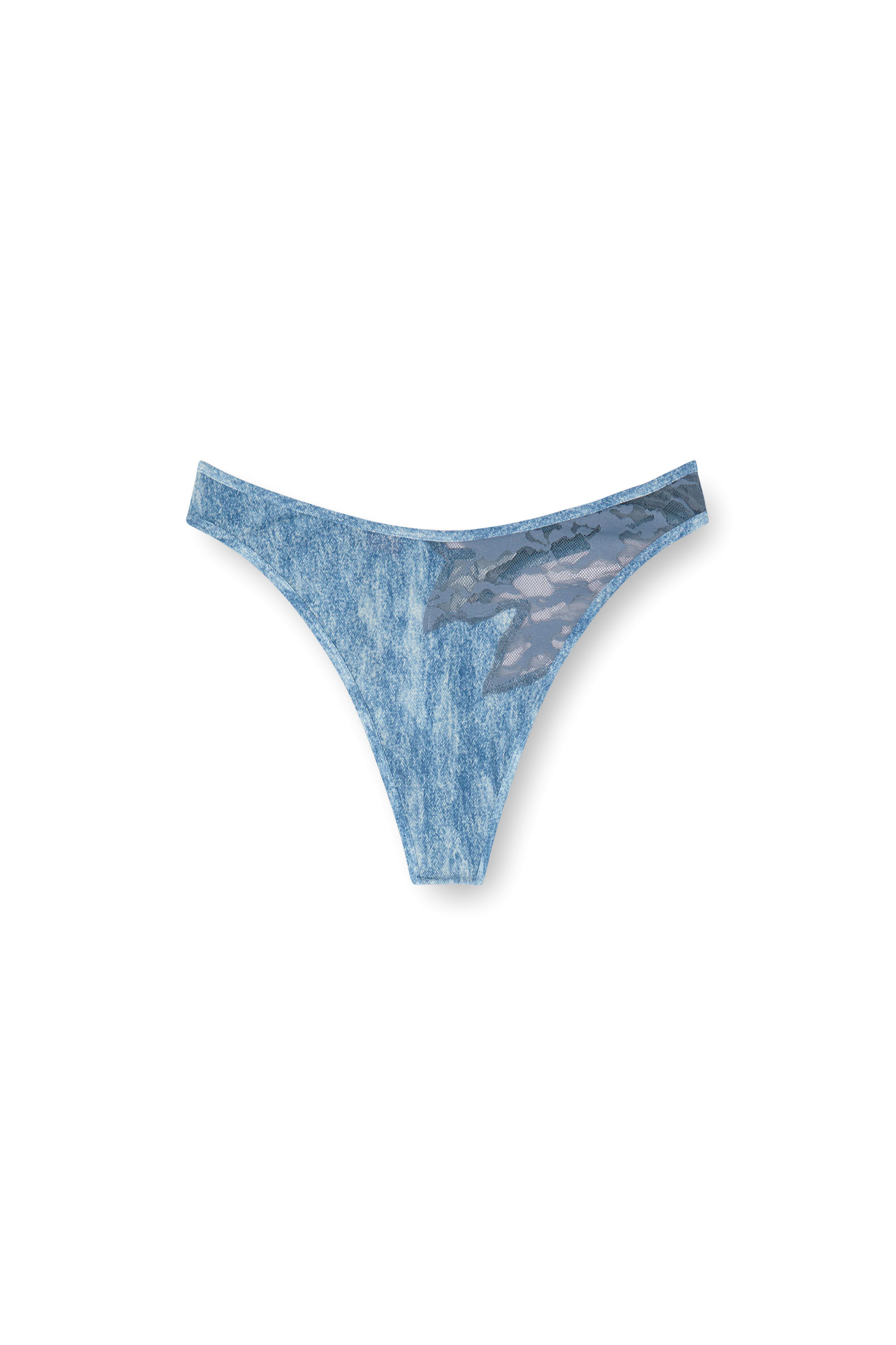 Diesel - C-LACE-THONG, Tanga de microfibra y encaje de camuflaje Mujer in Azul marino - 2