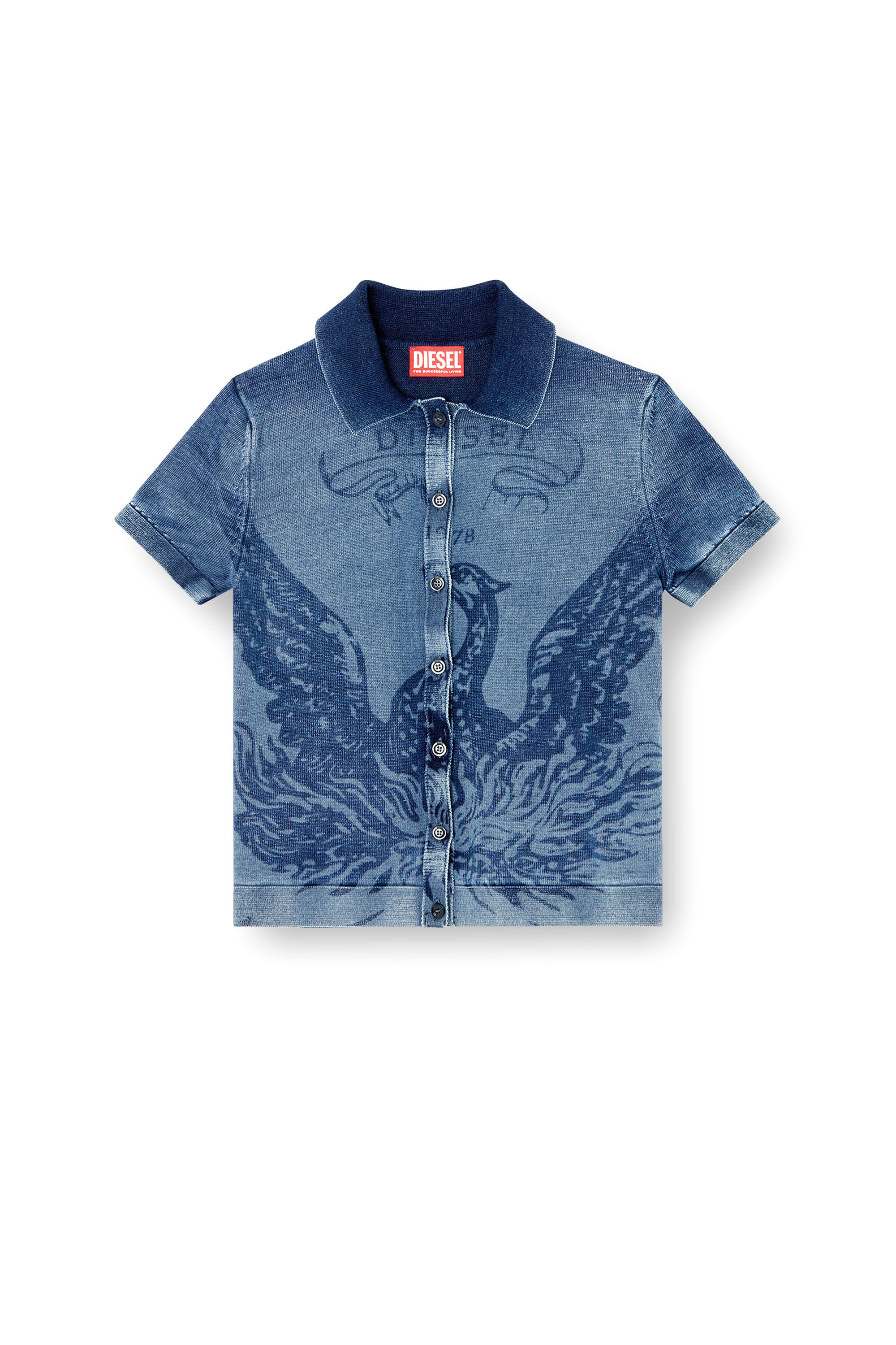 Diesel - M-FENNY, Cárdigan corto índigo con logotipo Phoenix Mujer in Azul marino - 2