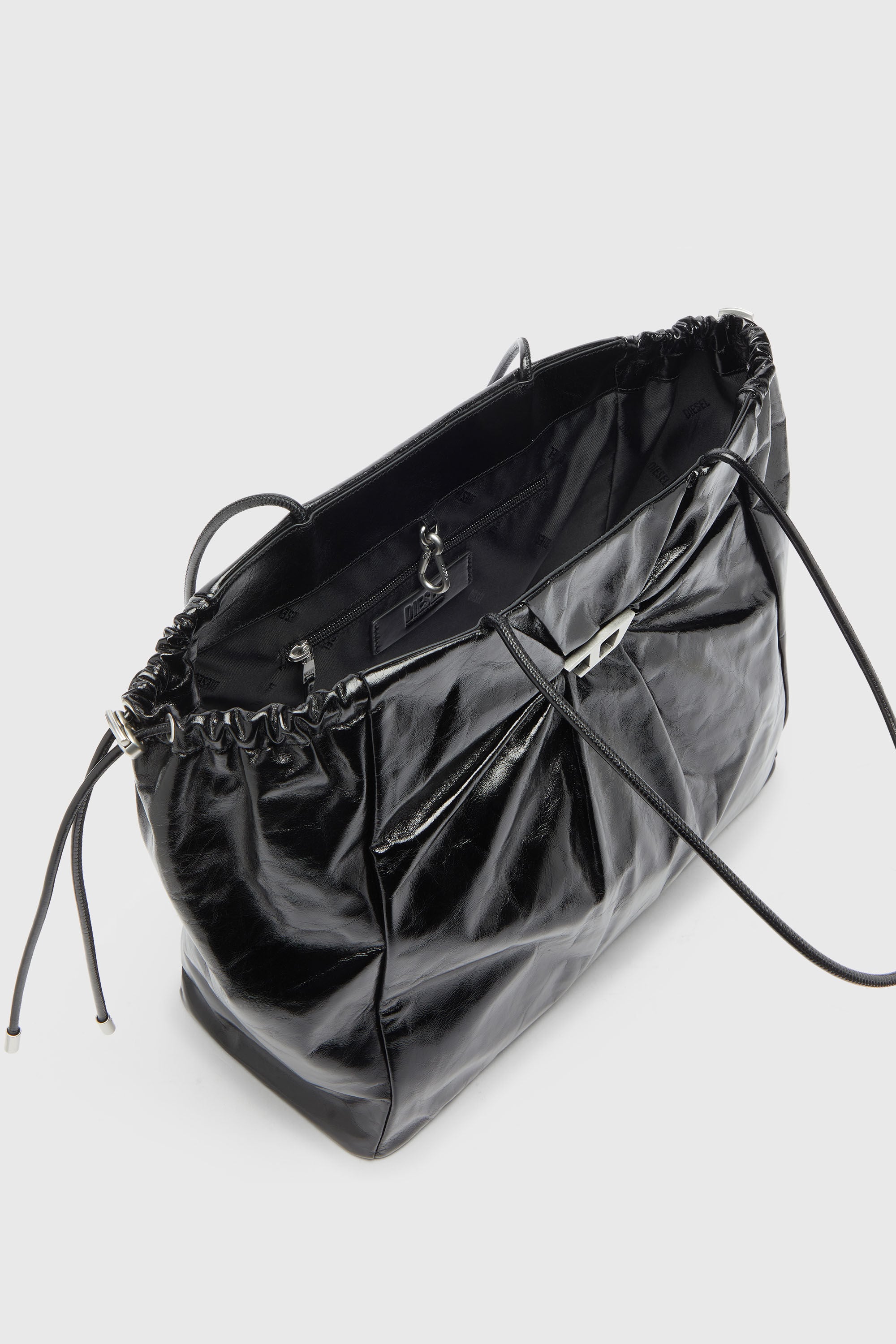 Diesel - SCRUNCH-D TOTE E/W, Scrunch-D - Bolso tote de piel brillante arrugada Mujer in Negro - 5