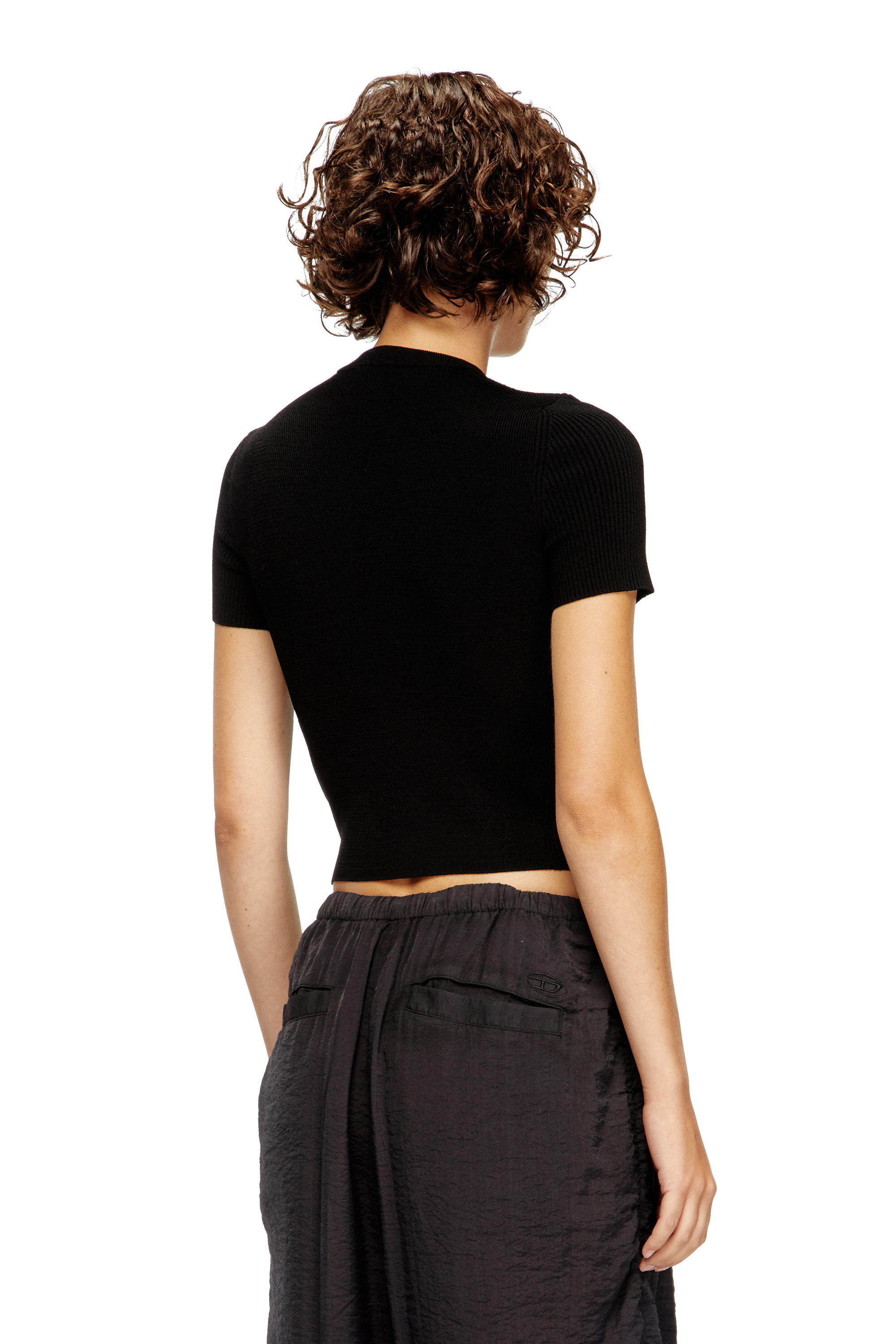 Diesel - M-VALARI-SS, Jersey de manga corta con Oval D de metal Mujer in Negro - 4