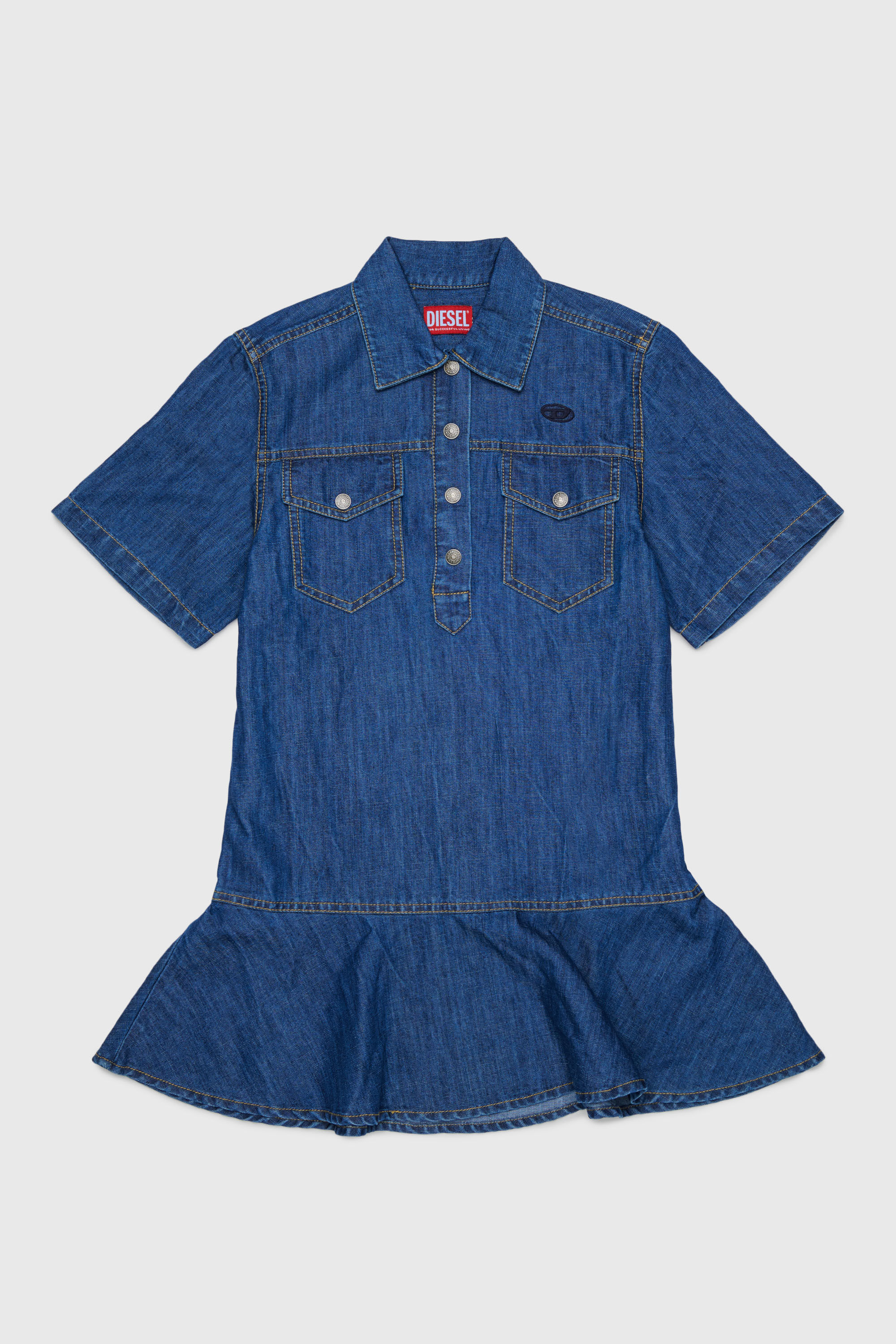 Diesel - DARYL, Vestido camisero vaquero con bajo con volantes Mujer in Azul marino - 1