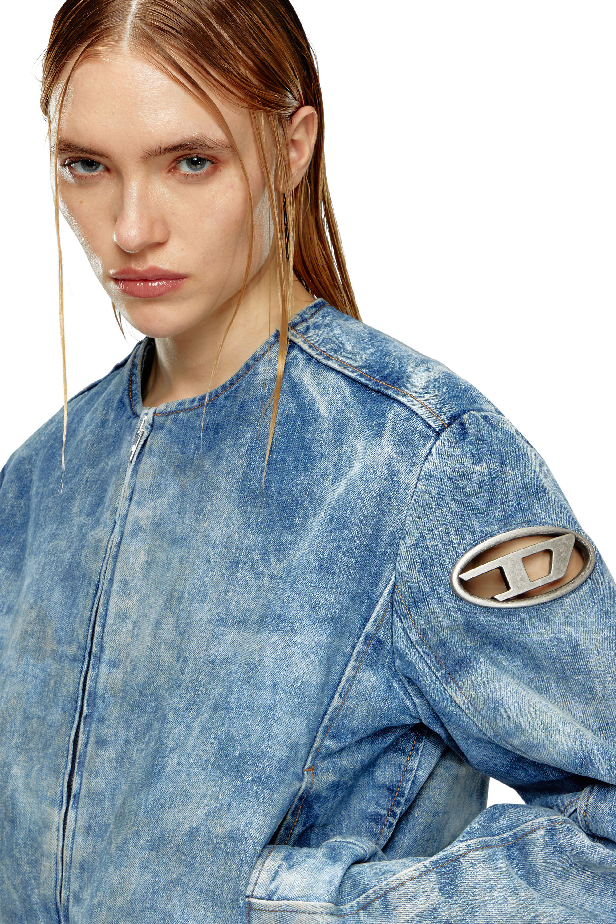 Diesel - DE-CALUR-FSE, Chaqueta de denim con detalles biker de cremallera Mujer in Azul marino - 5
