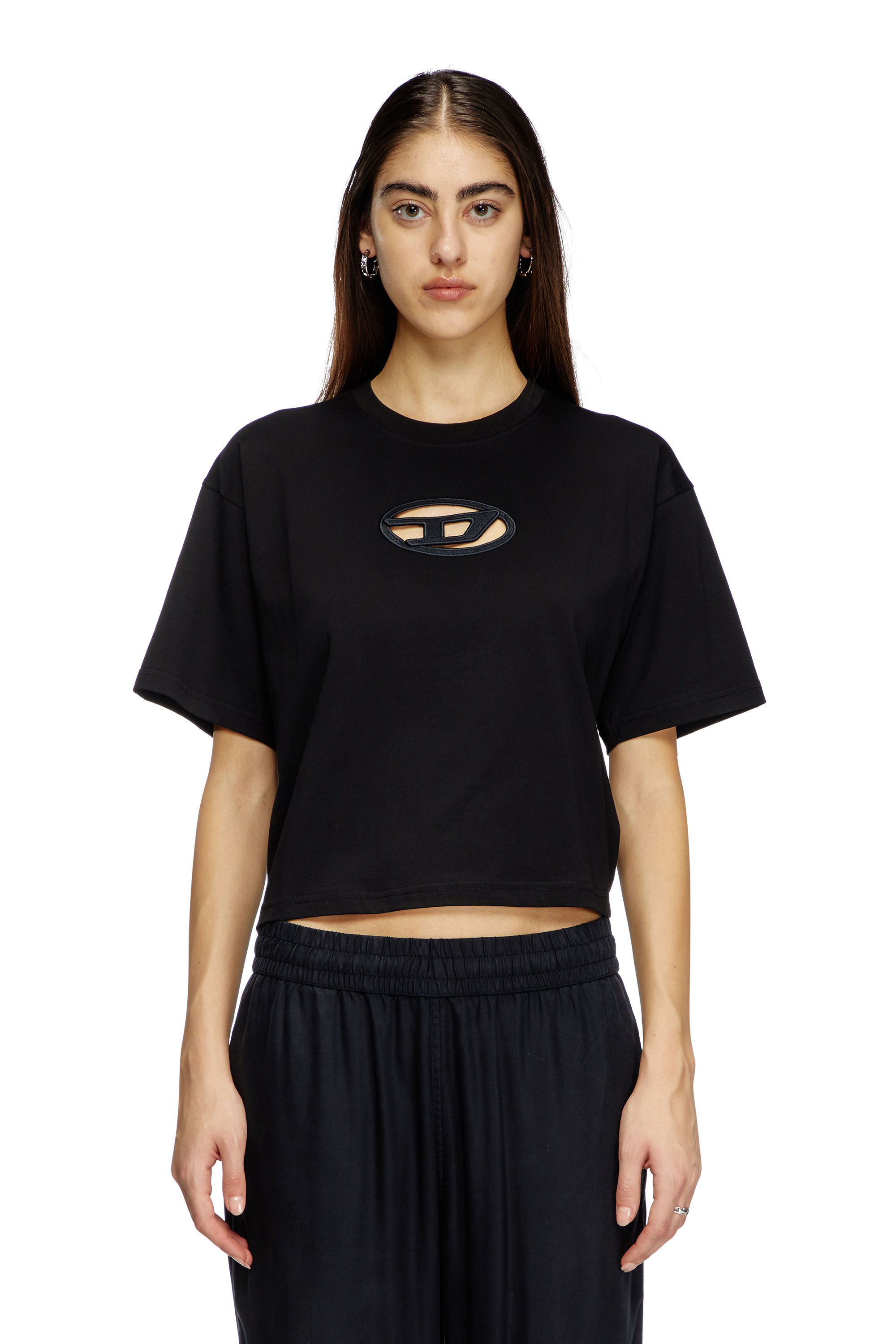 Diesel - T-BUXT-CROP-OD, Camiseta cuadrada con logotipo Oval D recortado Mujer in Negro - 3