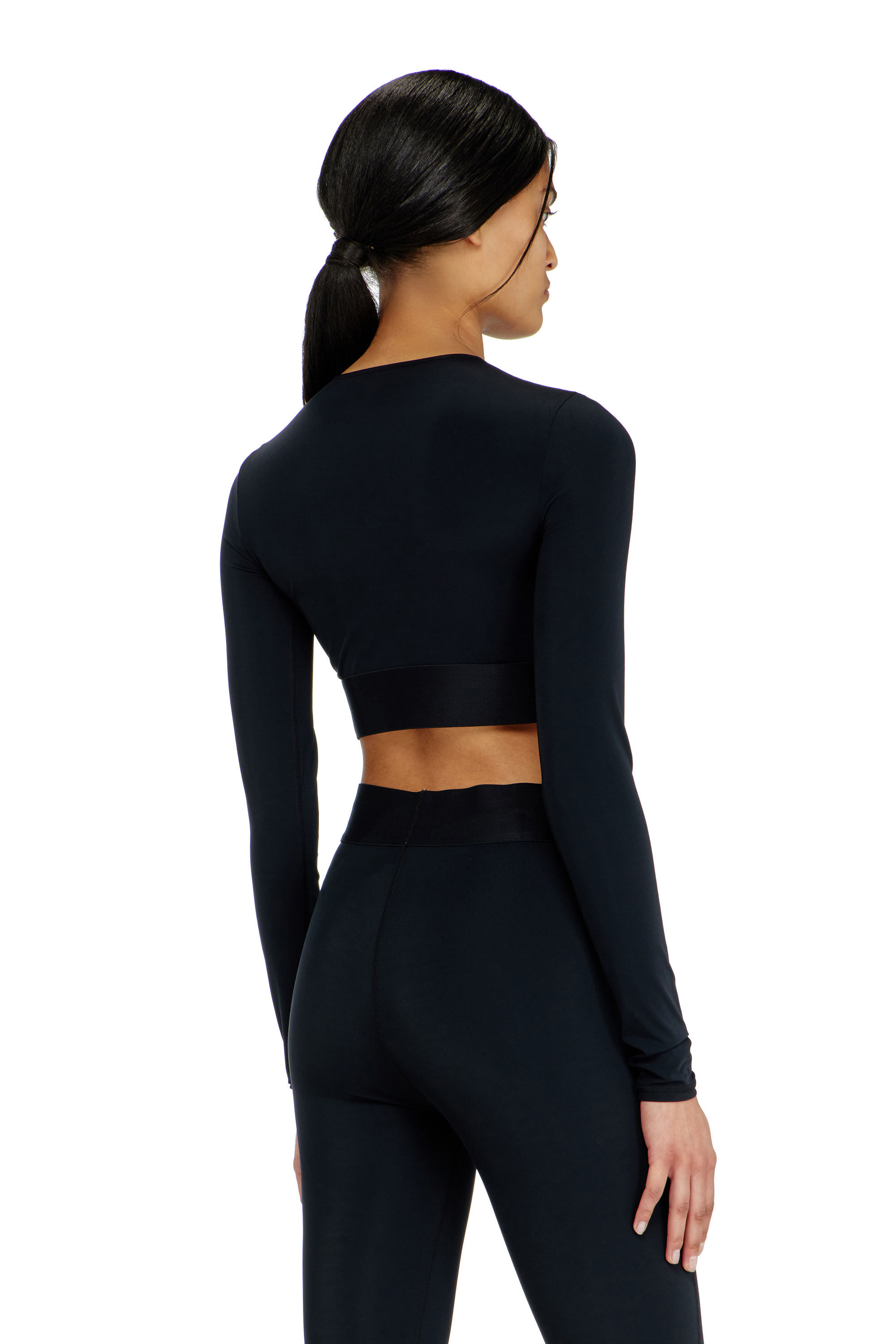 Diesel - MELISSA-D-POP, Top corto de microfibra con logotipo recortado Mujer in Negro - 4