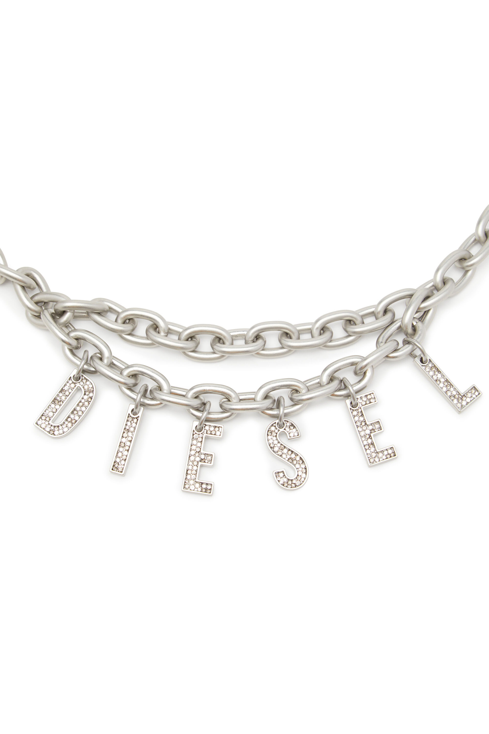 Diesel - B-CHARM CHAIN, Cinturón 1 cm de cadena con colgante con el logotipo de cristal Mujer in Plateado - 2