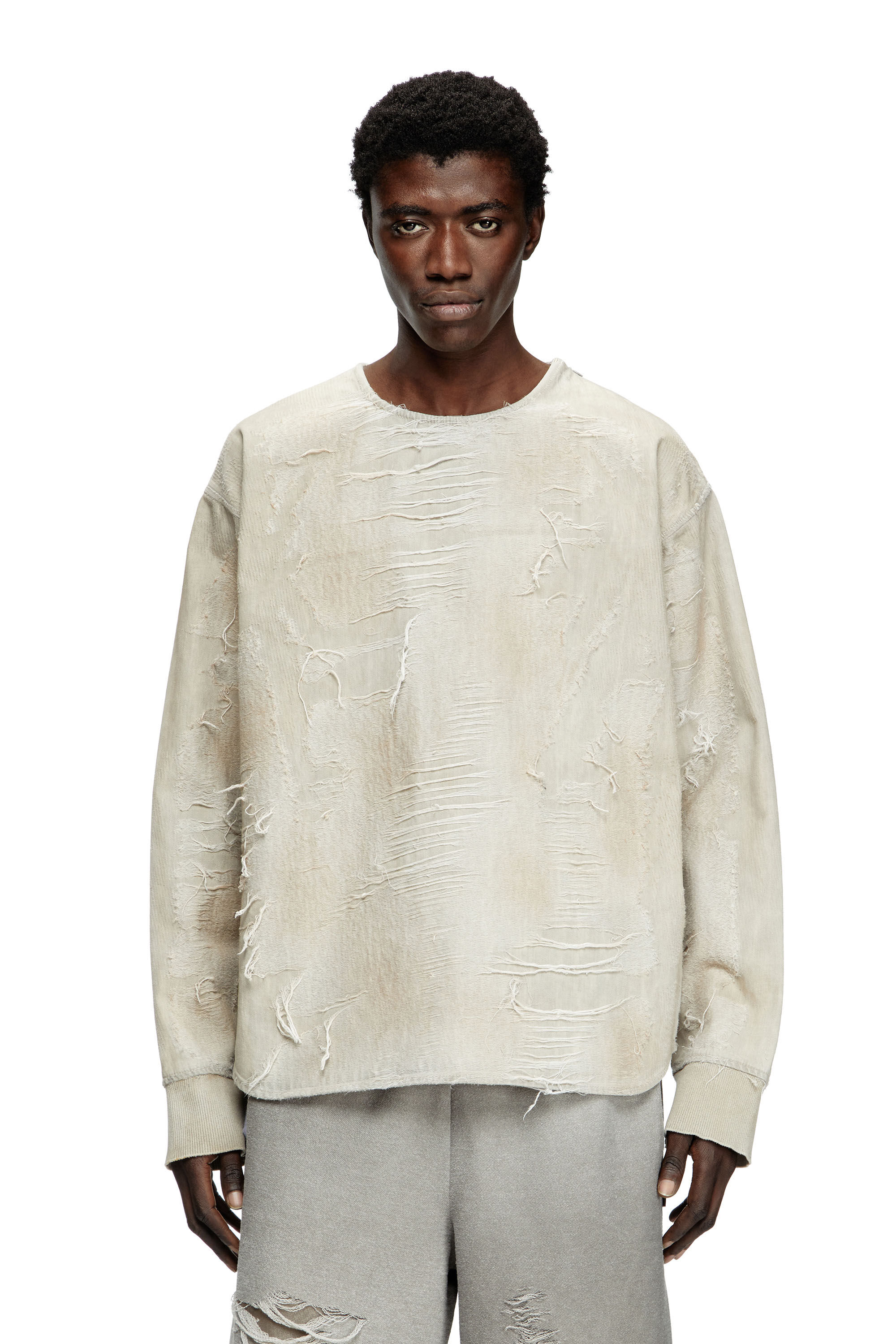 Diesel - D-JUST-FSG1, Suéter en tejido de jacquard de denim con microdesgastes Hombre in Gris - 3